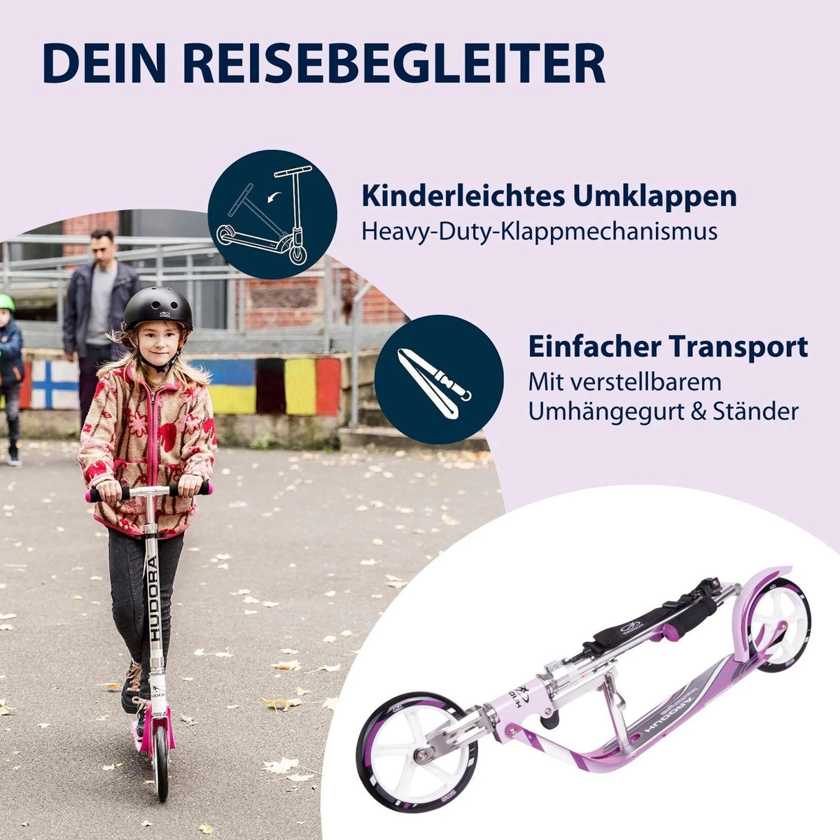 HUDORA 205 lila Kinderroller Kickroller Roller City-Roller Klapproller Scooter - 4005998128510