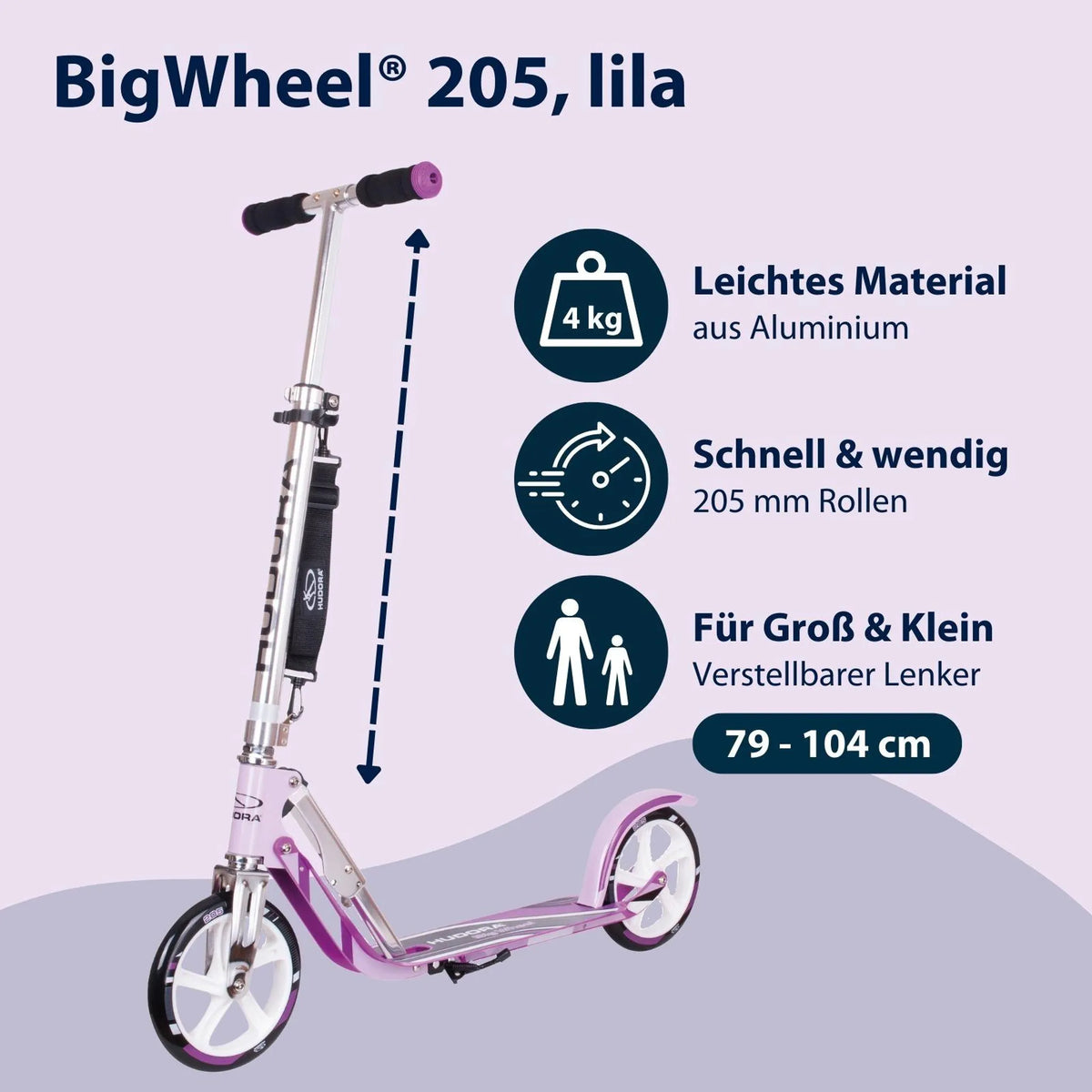 HUDORA 205 lila Kinderroller Kickroller Roller City-Roller Klapproller Scooter - 4005998128510