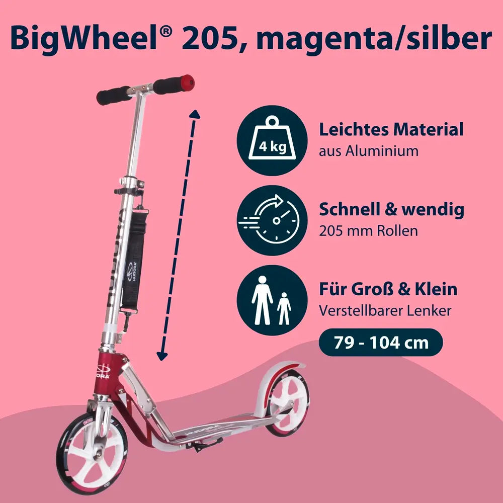 B-Ware Hudora Big Wheel 205 Tretroller Scooter Aluminium Magenta Silber Höhenverstellbar - 4005998189511