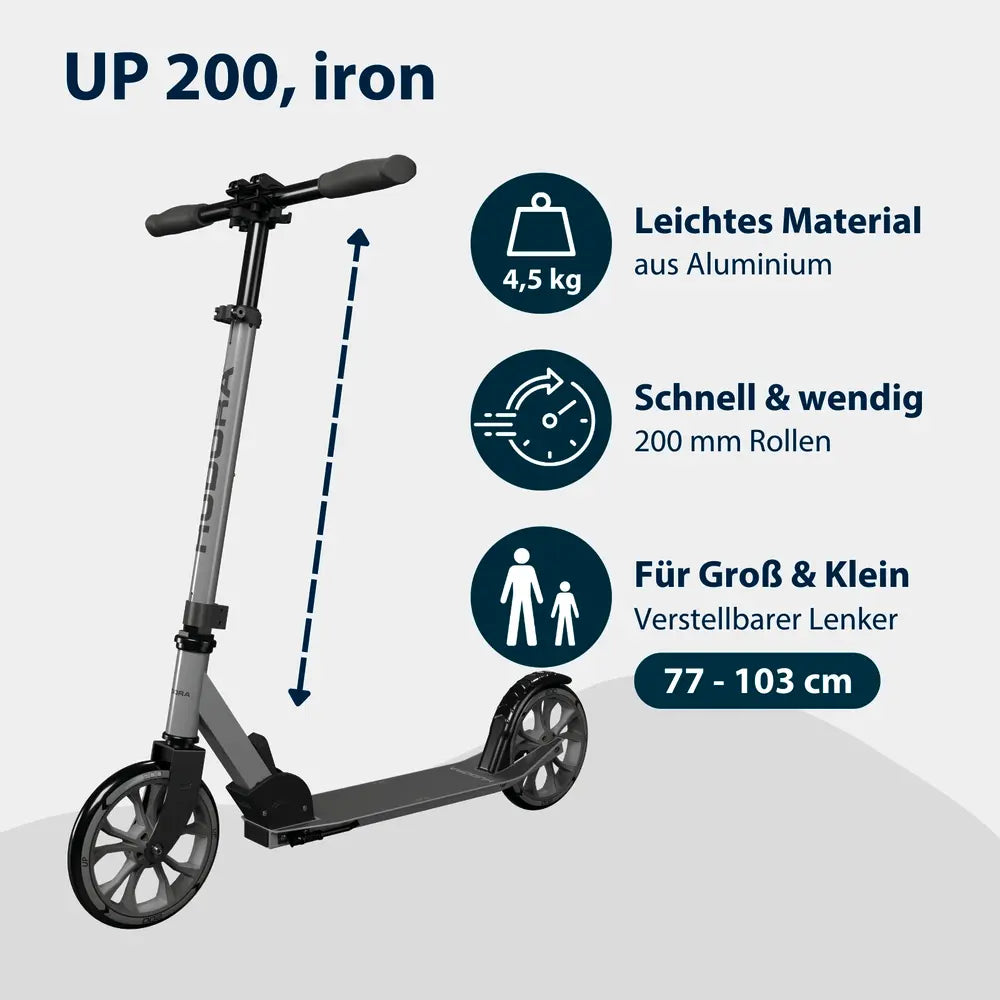 B-Ware Hudora Scooter Roller Tretroller Up 200 Iron Schwarz Höhenverstellbar Aluminium - 4005998145203