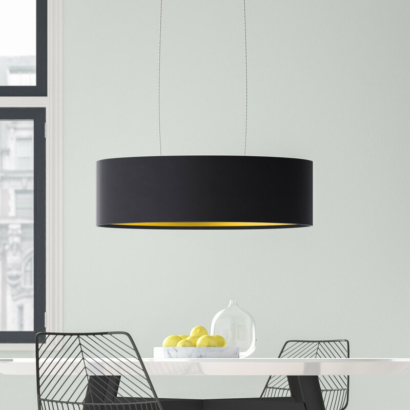 B-Ware Hykkon Brielle Trommel Pendelleucht Hängelampe Deckenlampe Rund Schwarz Gold - 9002759316112