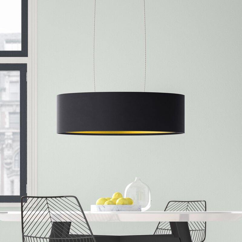 Hykkon Brielle Trommel Pendelleucht Hängelampe Deckenlampe Rund Schwarz Gold - 9002759316112