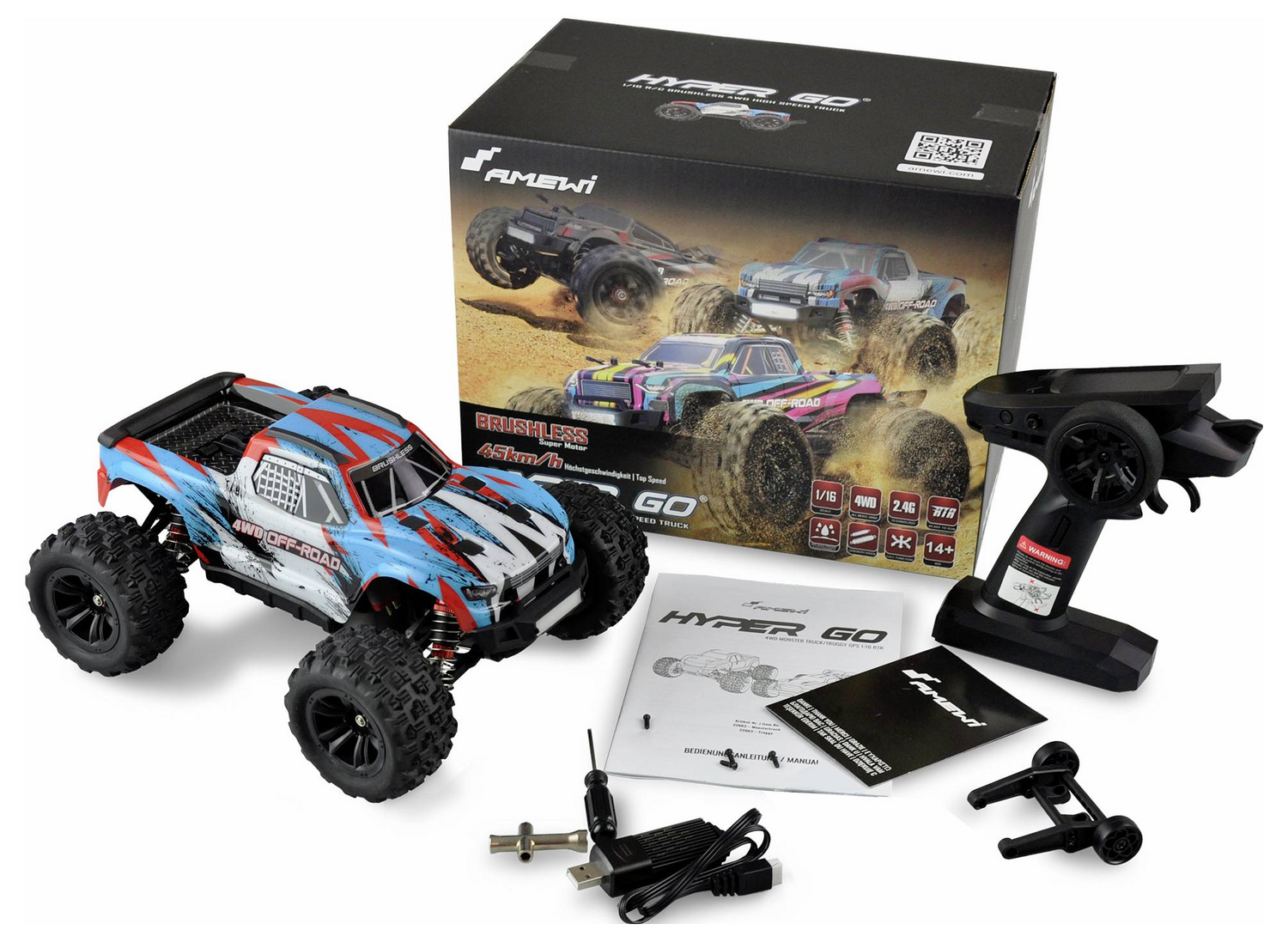 C-Ware Amewi Hyper Go Pro Blau Weiß Brushless 1:16 Rc Modellauto Siehe Text/Foto
