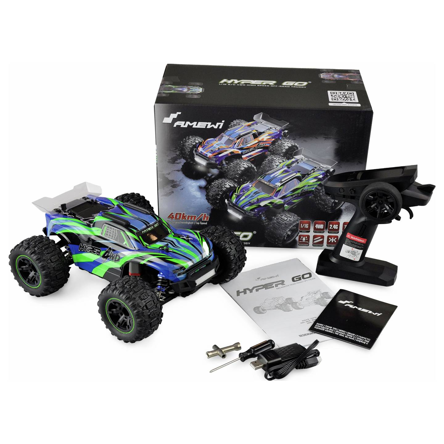 B-Ware Amewi Hyper Go Rc Truggy Auto Modellauto 1:16 4 Wd Brushed Rtr Blau Auto Modell