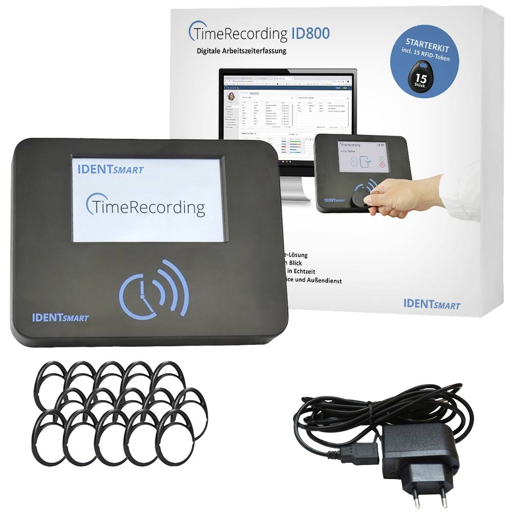B-Ware Iden Tsmart Id800 Basic Zeiterfassung Hauptgerät Starter Kit 15 Tokens