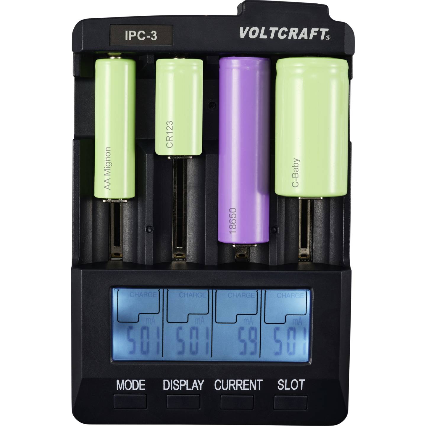 Voltcraft Rundzellen-Ladegerät IPC-3 LiIon NiCd NiMH 4-fach Ladegerät 1000mA - 4016139046709