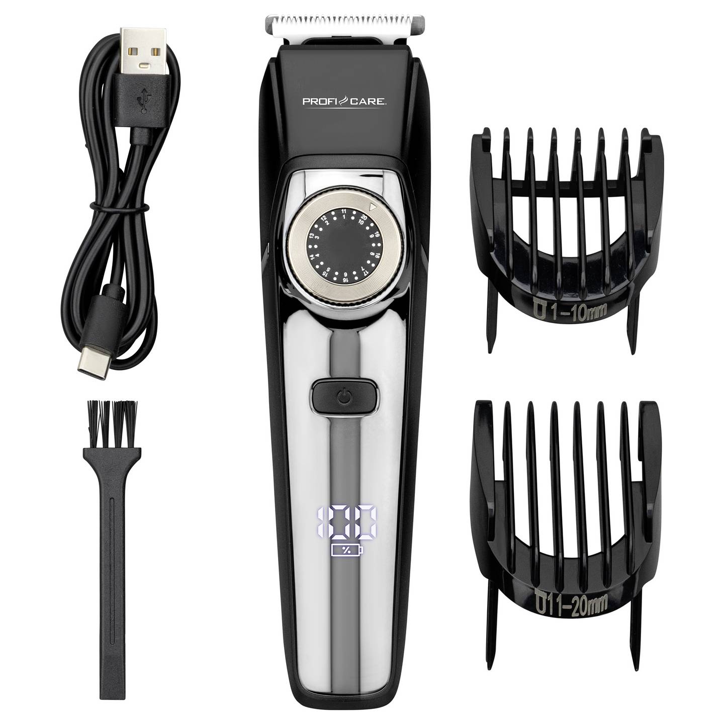 Profi Care Haar- und Bartschneidemaschine Trimmer Chrom-Schwarz USB Ladefunktion - 4006160131314
