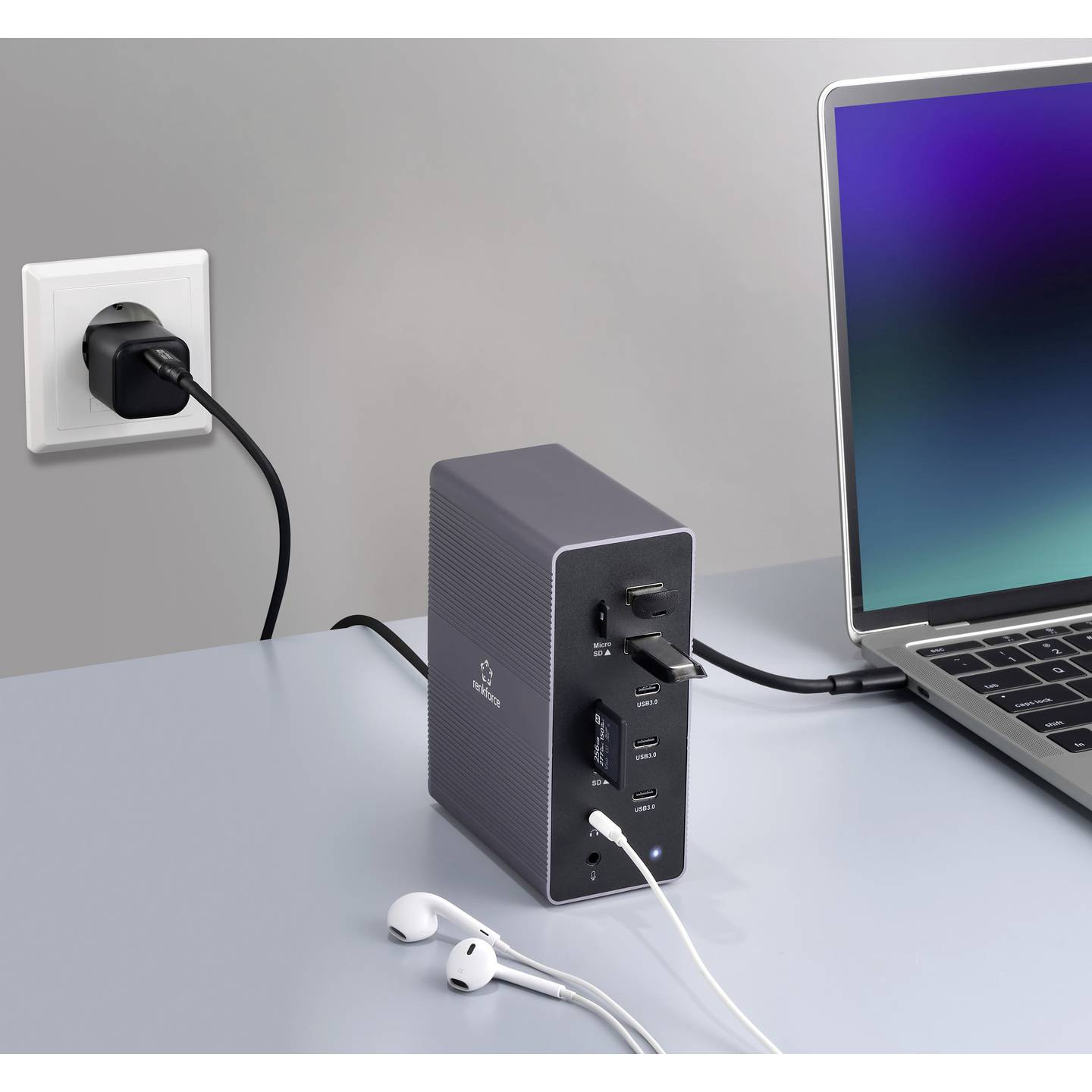 Renkforce USB-C Dockingstation RF-DKS-910 3x HDMI Grau Ladefunktion 7680x4320px - 4064161408859