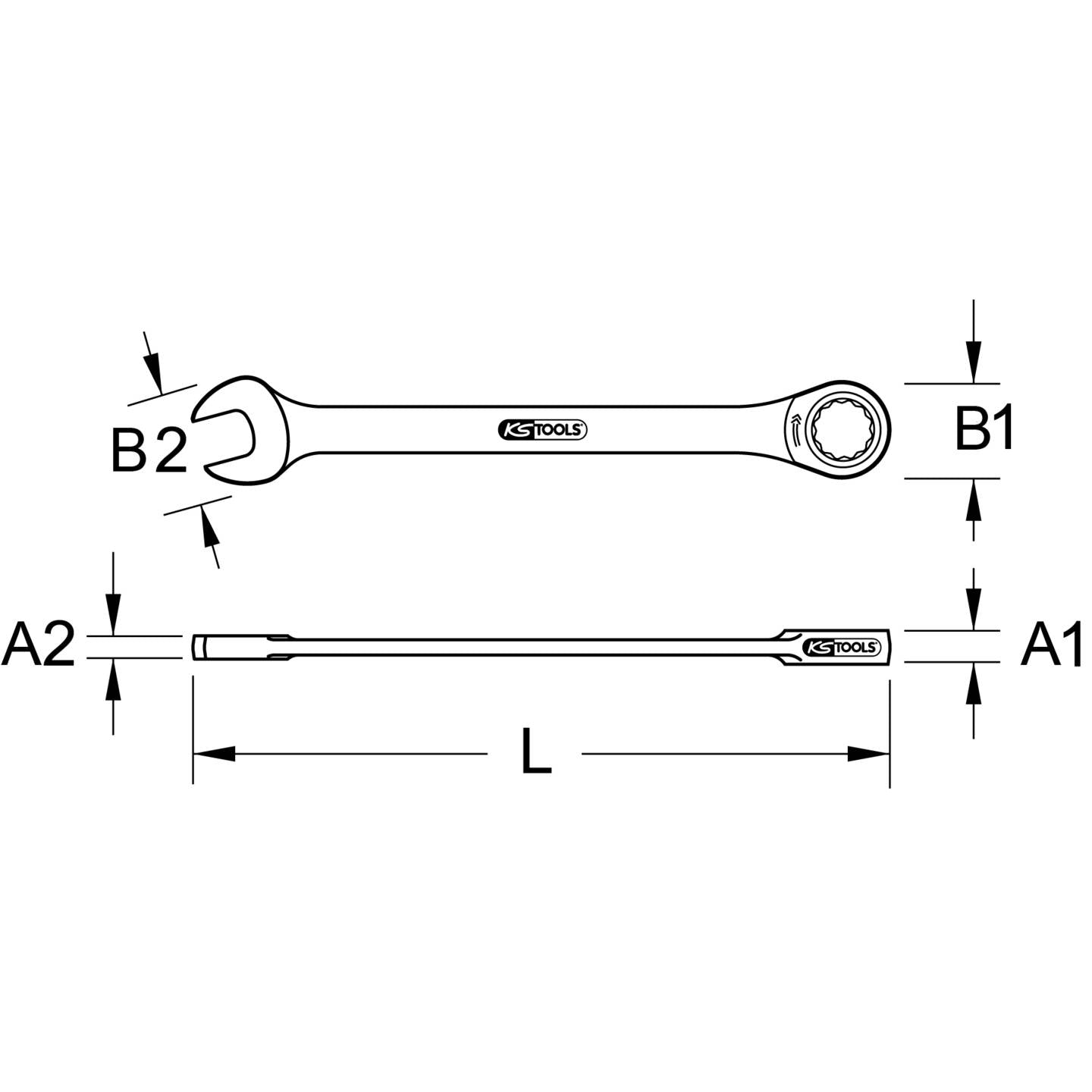 KS Tools Maul-Ringratschenschlüssel 30mm Chrom-Vanadium Stahl 72 Zähne 396mm - 4042146477663