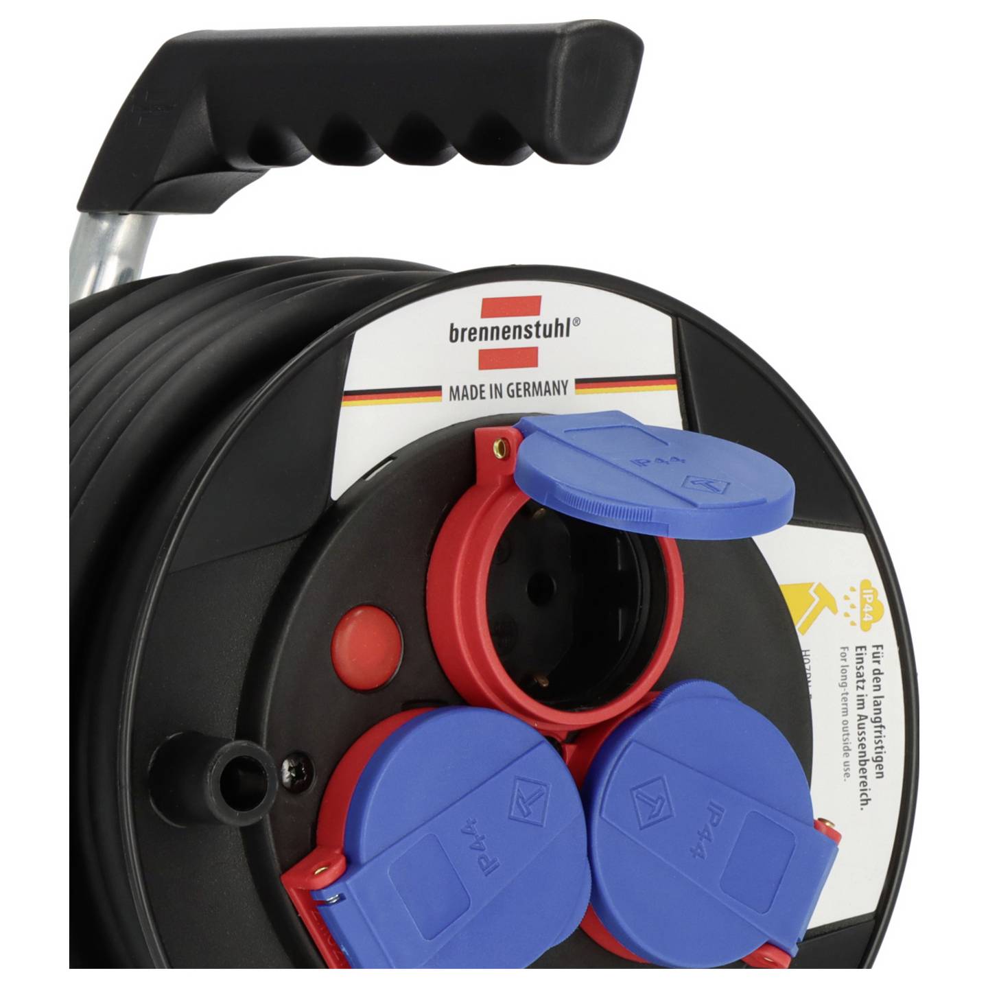 Brennenstuhl Kabeltrommel 12m Schwarz Verlängerungskabel 3 Steckdosen IP44 16A - 4007123688586