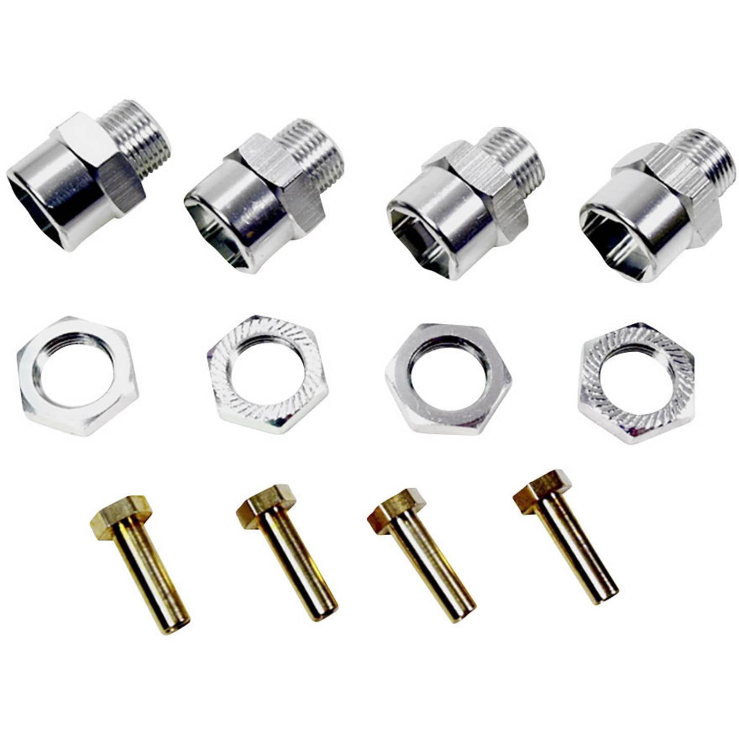 Absima Felgenmitnehmer Aluminium 12 mm auf 17 mm +15 mm Verbreiterung Silber Set - 4250650938215