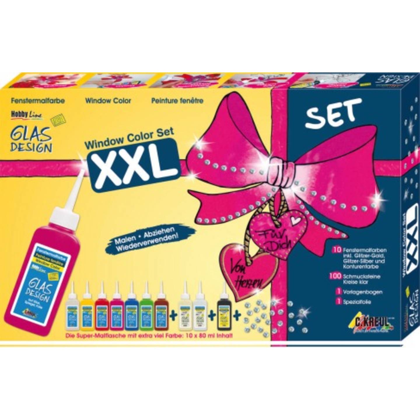 Vedes Fensterfarben Set XXL 9 Farben Konturenfarbe Schmucksteine Basteln Kinder - 4000798428495