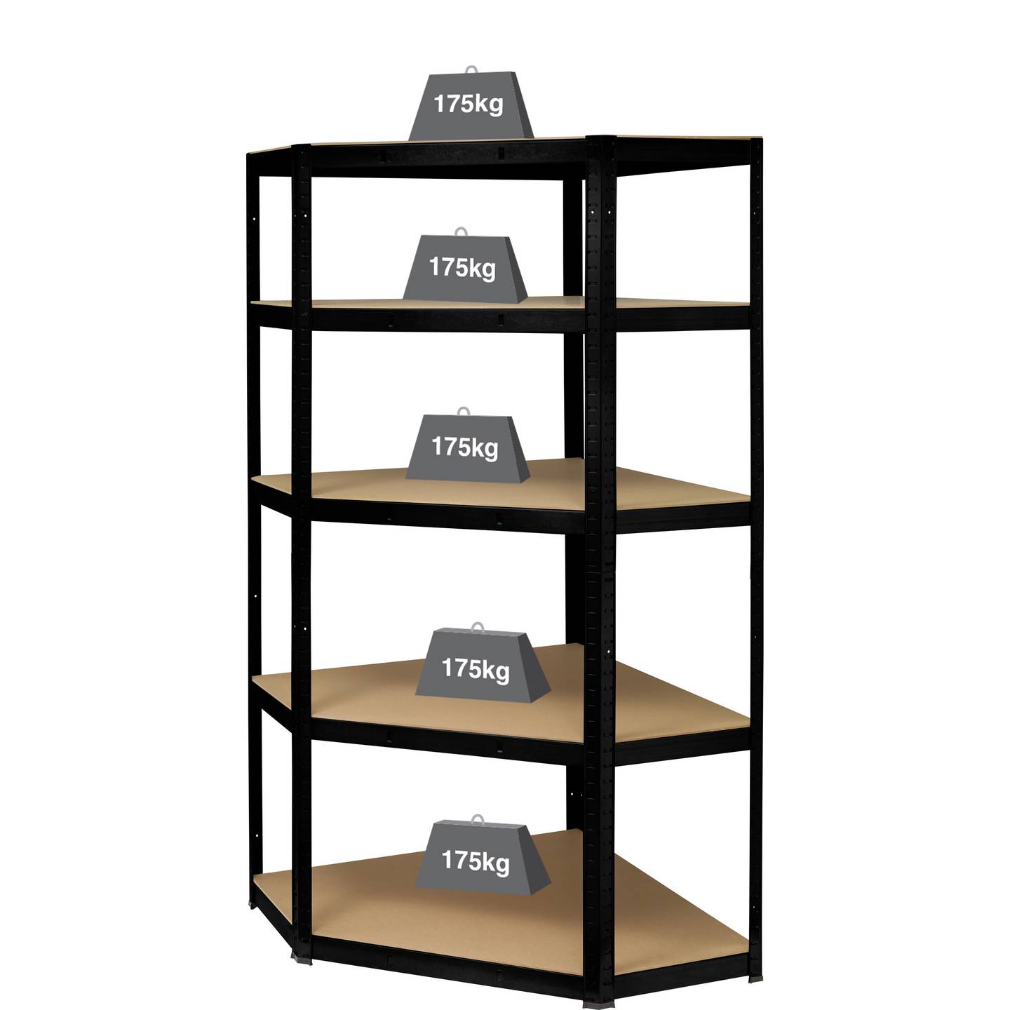 Toolcraft Lagerregal-Eckmodul Metall schwarz 70x70cm 5 Böden 175kg belastbar - 4064161293578