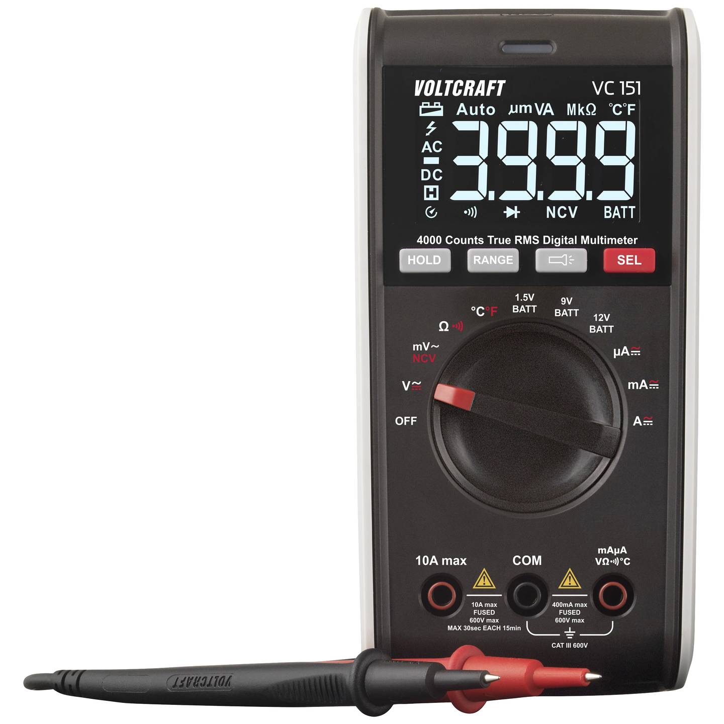 Voltcraft Hand-Multimeter VC151 digital CAT III 600V True RMS 4000 Counts Gerät - 4064161193366