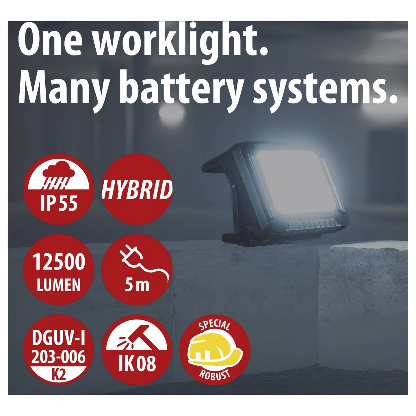 Multi Battery LED Hybrid Baustrahler 100 tragbar Flutlichtstrahler 500W IP44 - 4007123681341