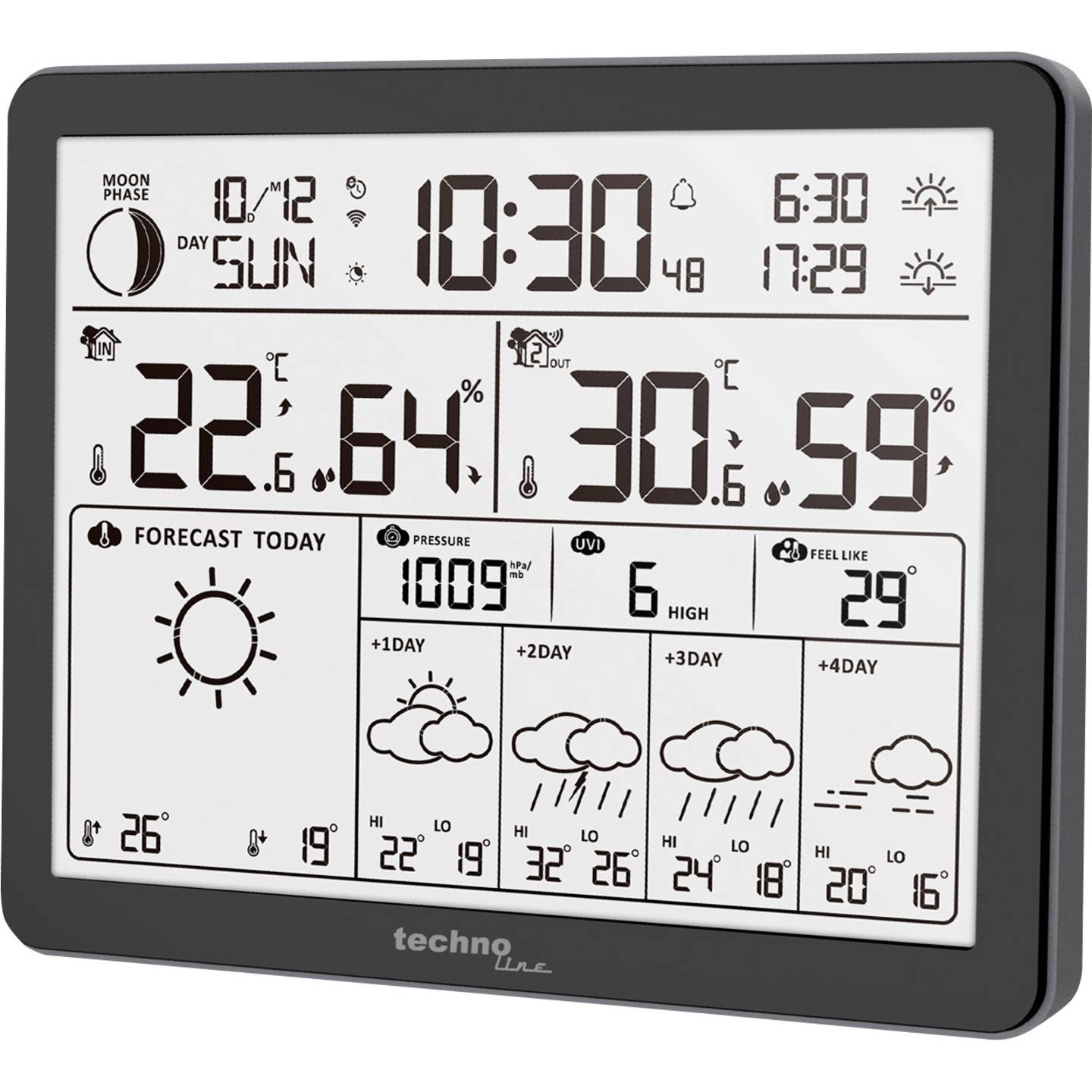 Techno Line WLAN Wetterstation WD3000 Wettervorhersage 4 Tage schwarz 172x140mm - 4029665430010