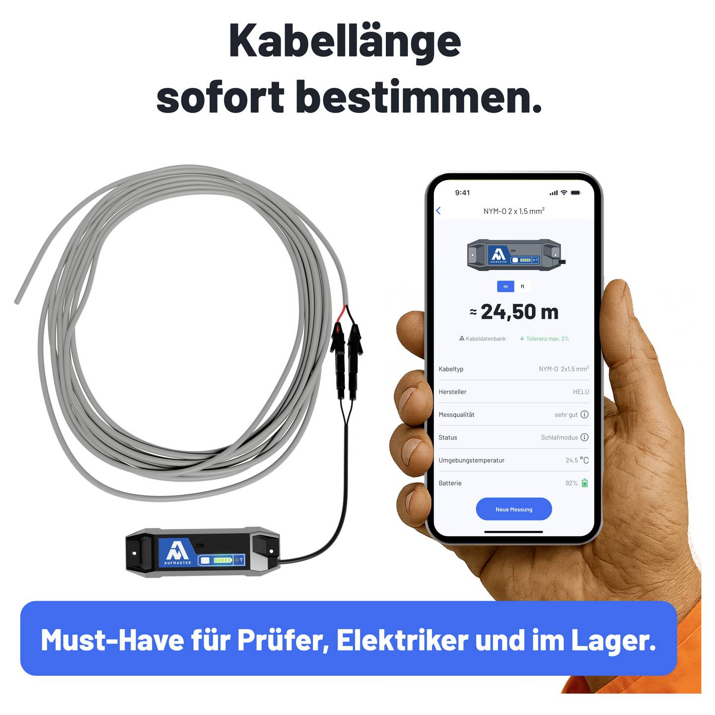 HELU Kabellängenmessgerät Aufmaster AM1 Kunststoff 10m bis 1500m IP54 178g - 2050009144272