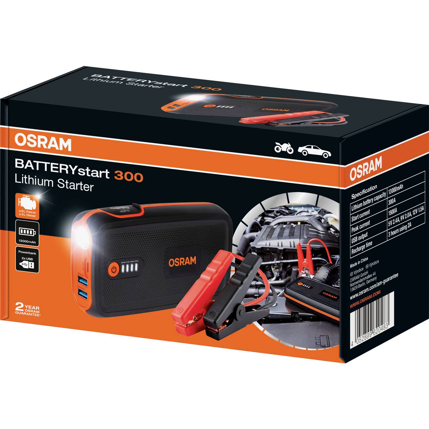 Osram Automotive Schnellstartsystem BATTERYstart 300 Starthilfestrom 12V 300A - 4052899620483