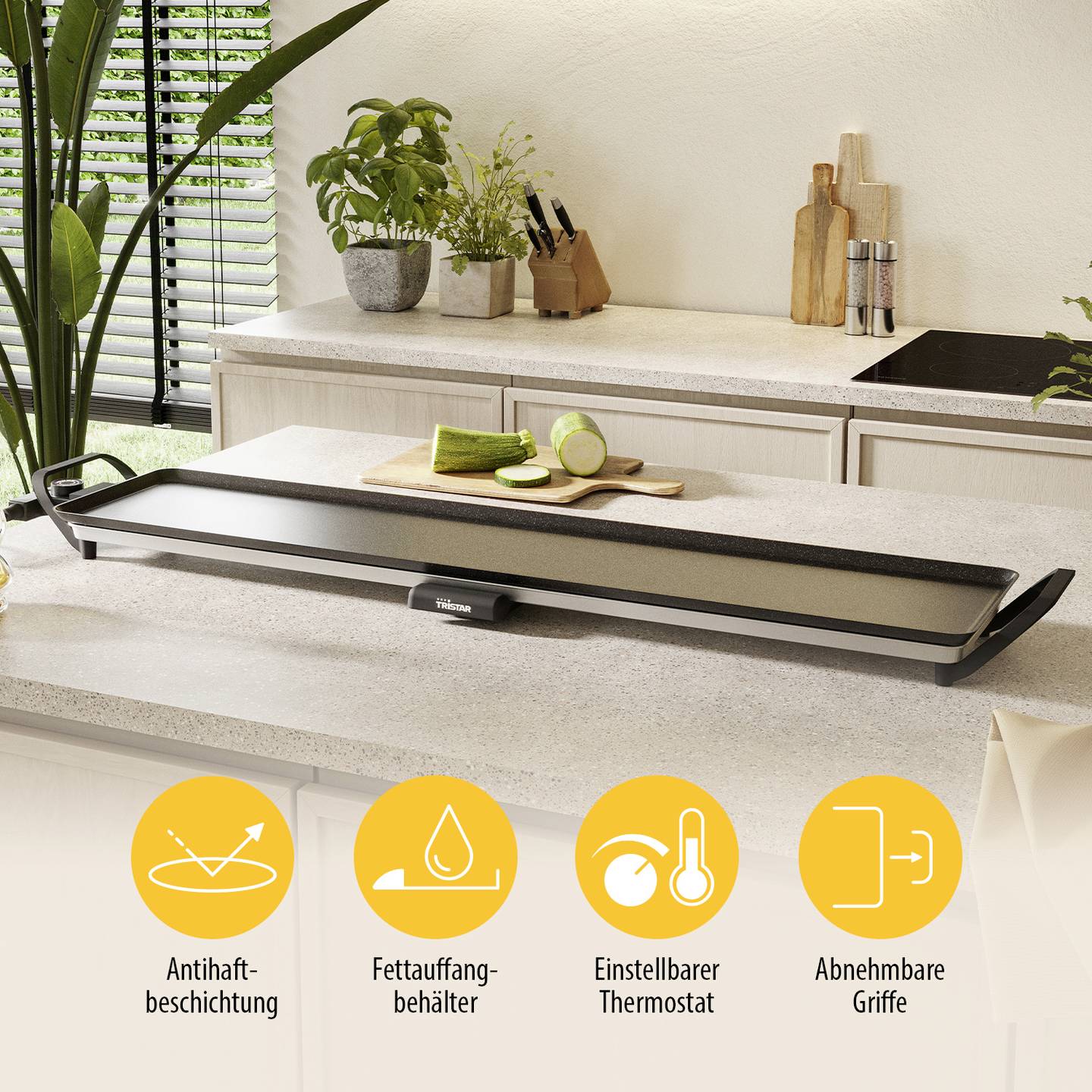 Tristar Elektro Grillplatte Slim XXL BP-2670 Tischgrill 1800W schwarz 100x22cm - 8712836987944