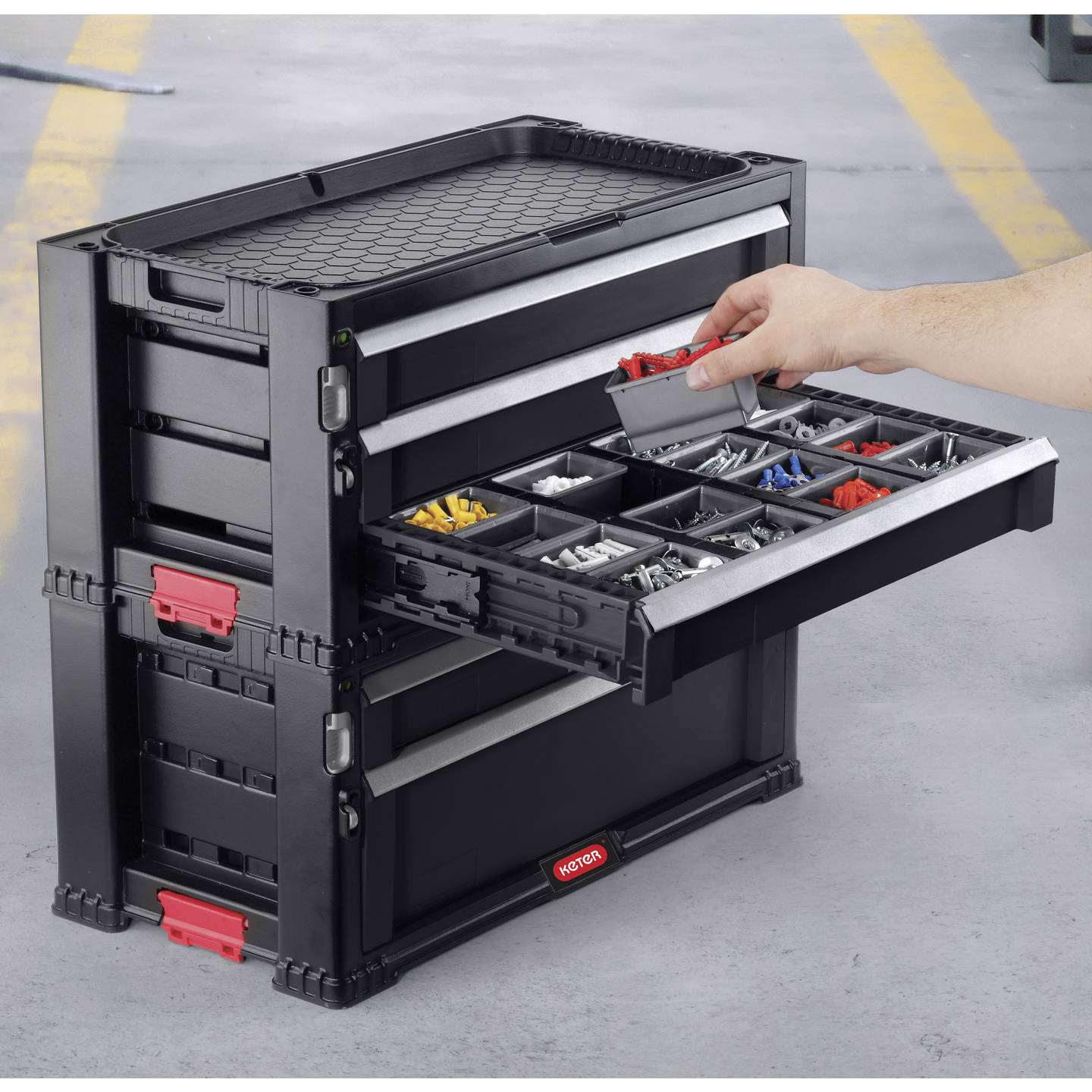 Keter Werkstattwagen Werkzeugwagen schwarz 5 Schubladen 60x38x60cm stabil mobil - 7290106926172