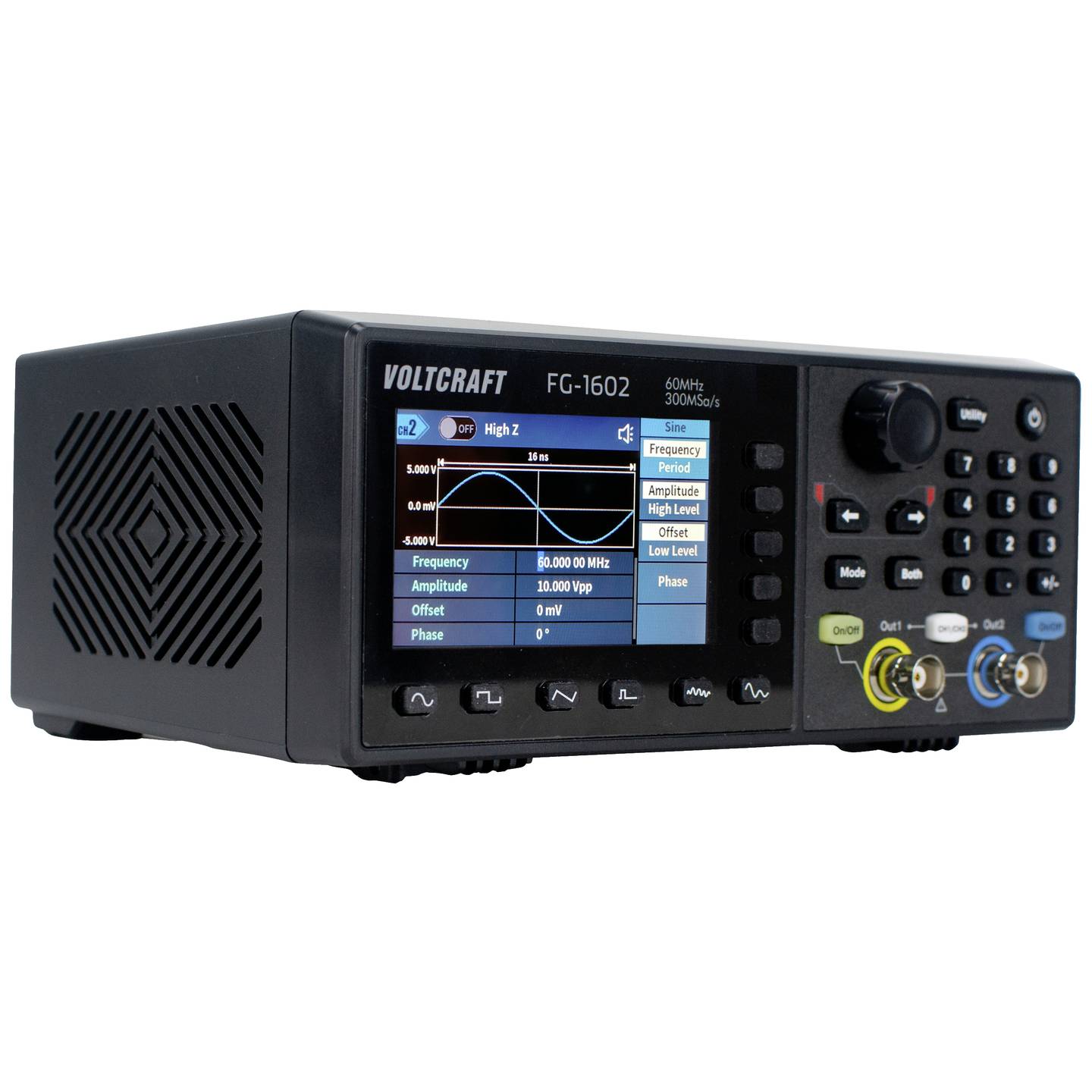 VOLTCRAFT FG-1602 Funktionsgenerator Signalgenerator 60MHz 2-Kanal USB LCD - 4064161227122