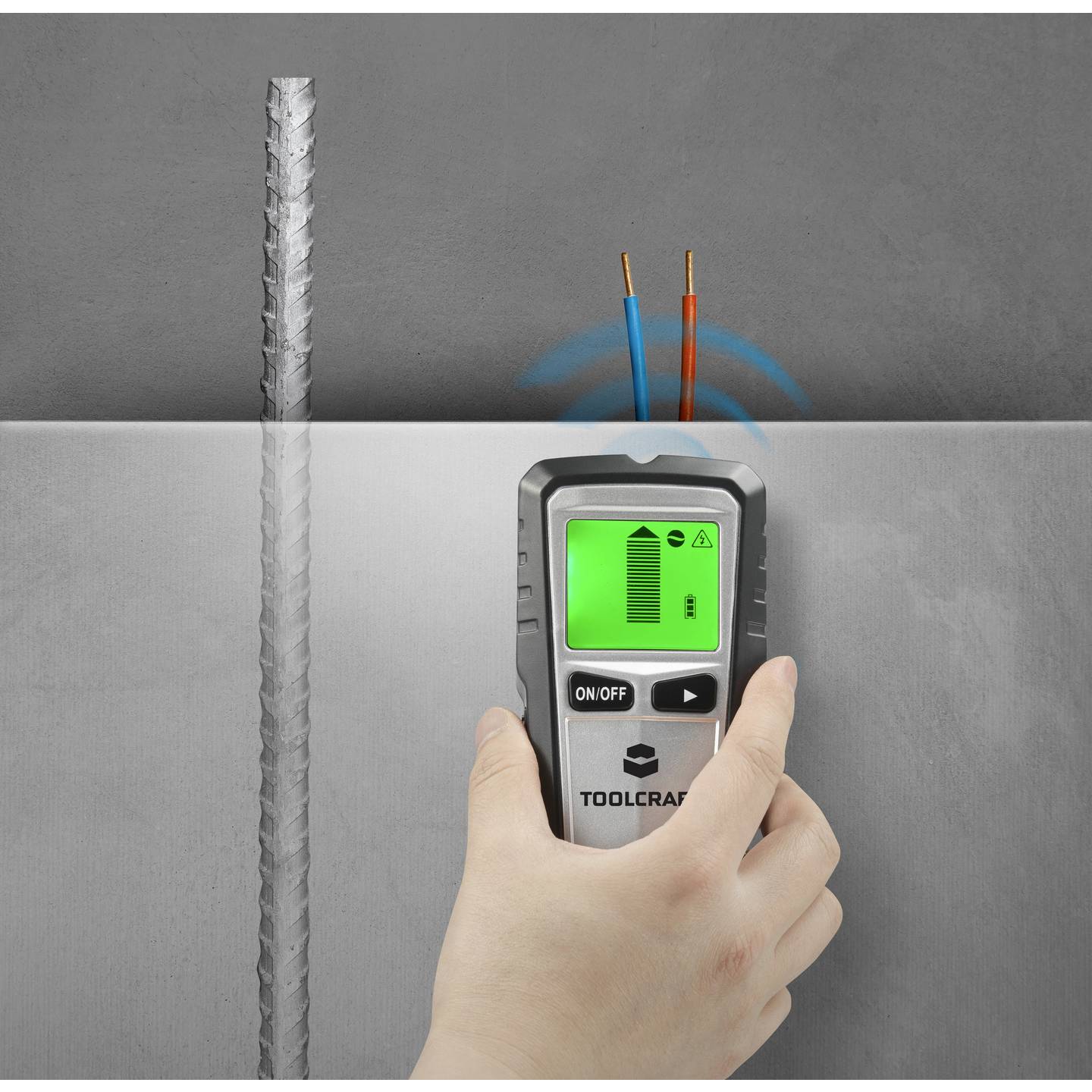 TOOLCRAFT Ortungsgerät LCD 60m Ortungsgerät Detektor für Holz Metall Kabel - 4064161333687