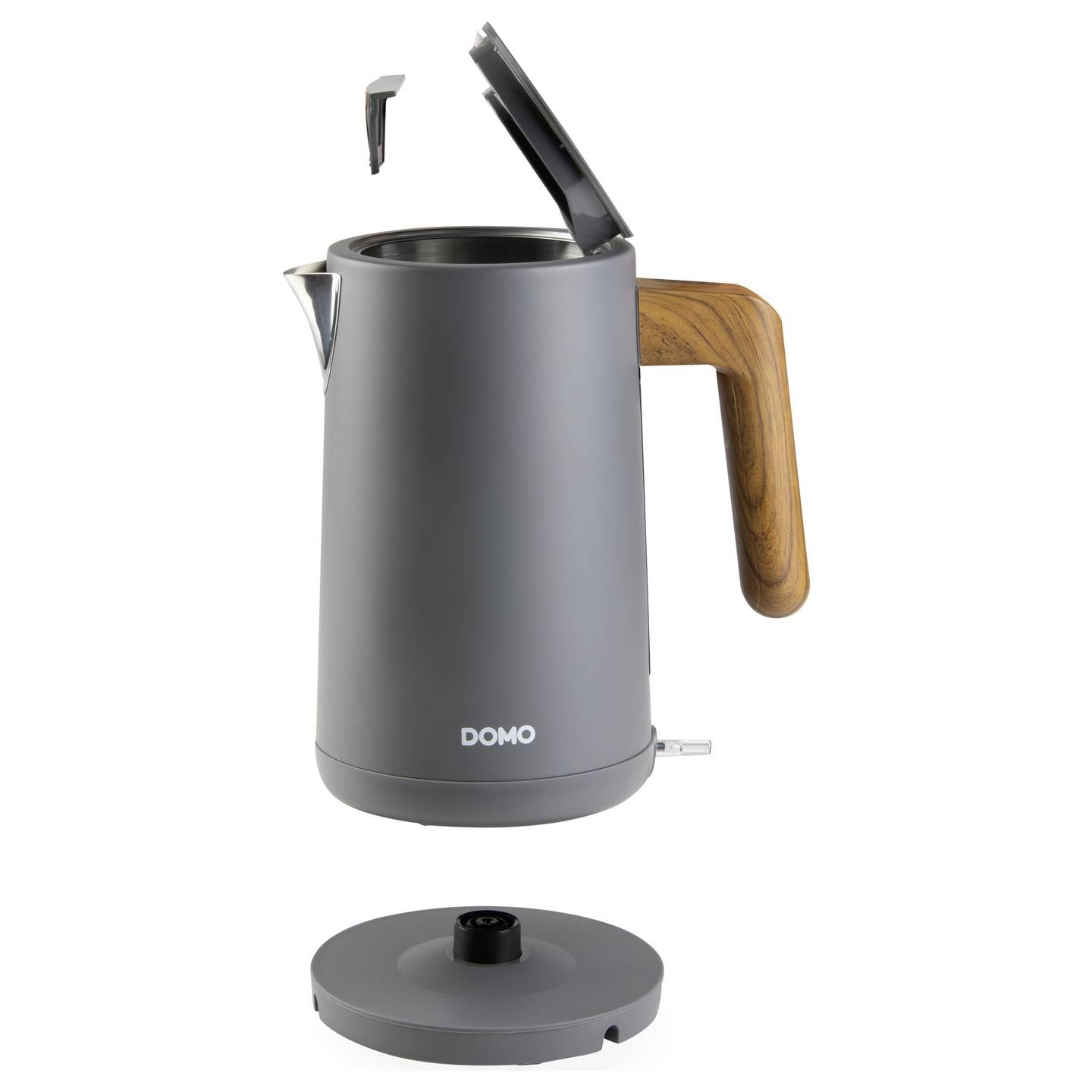 DOMO Wasserkocher Teekocher 1,7l 2200W Kocher mit Sichtfenster grau Holzoptik - 5411397164995