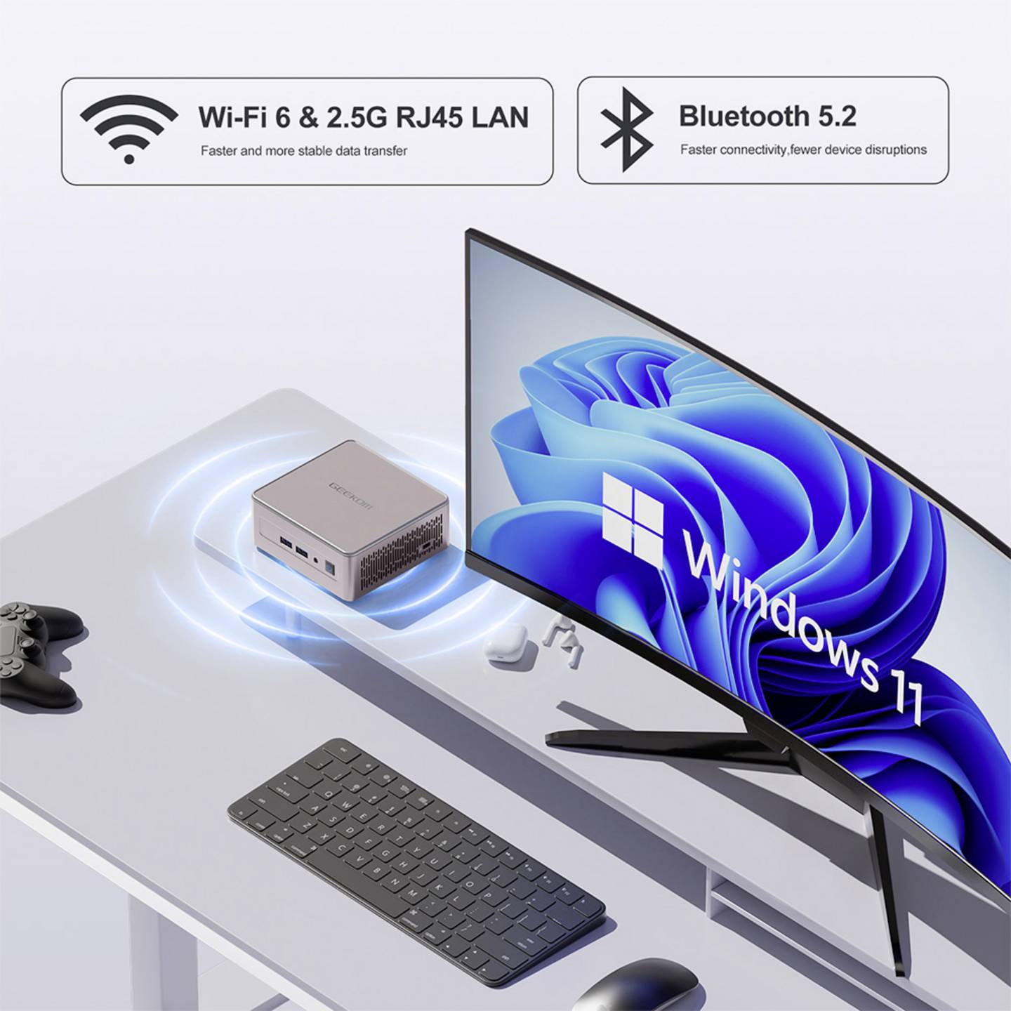 GEEKOM Mini PC A5 AMD Ryzen 5 7430U 8 GB RAM 256 GB SSD Windows 11 Pro silber - 4064161476360