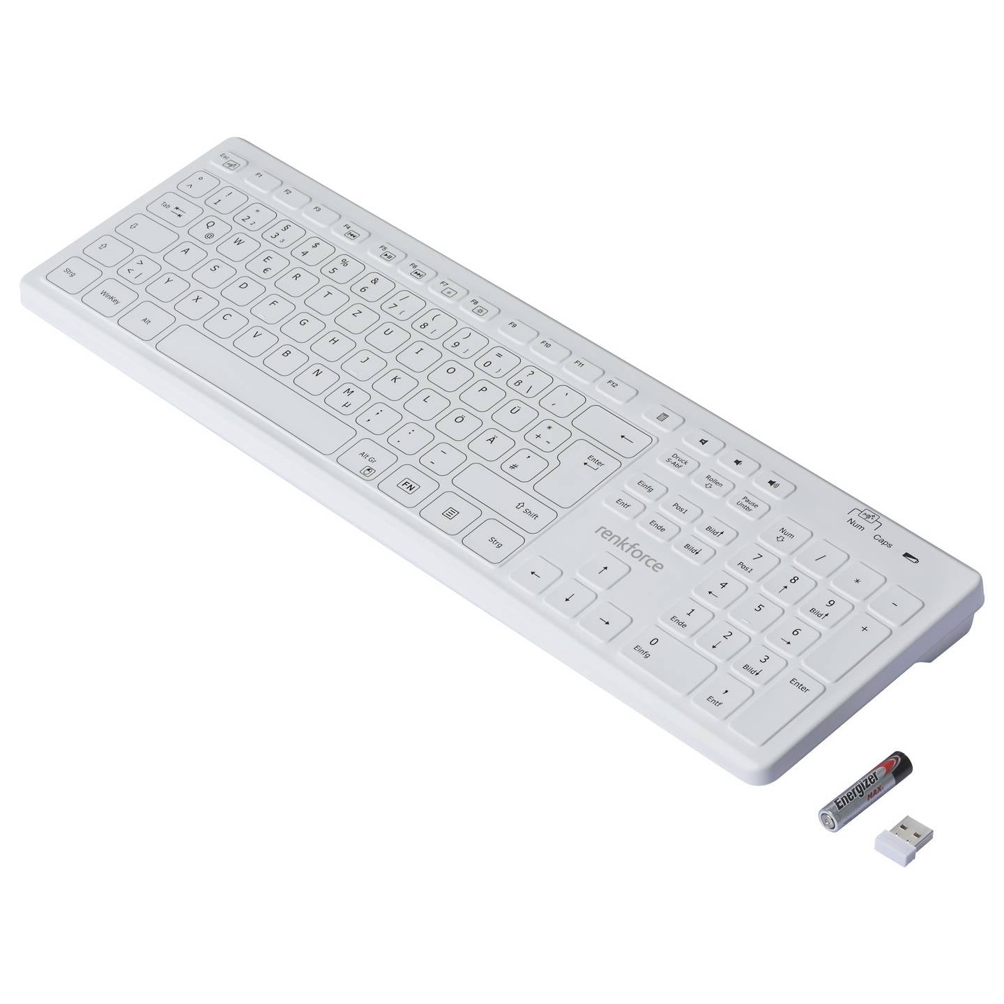 Renkforce Hygiene-Tastatur RF-WRK-300 Kabellos Spritzwassergeschützt Weiß - 4064161336985