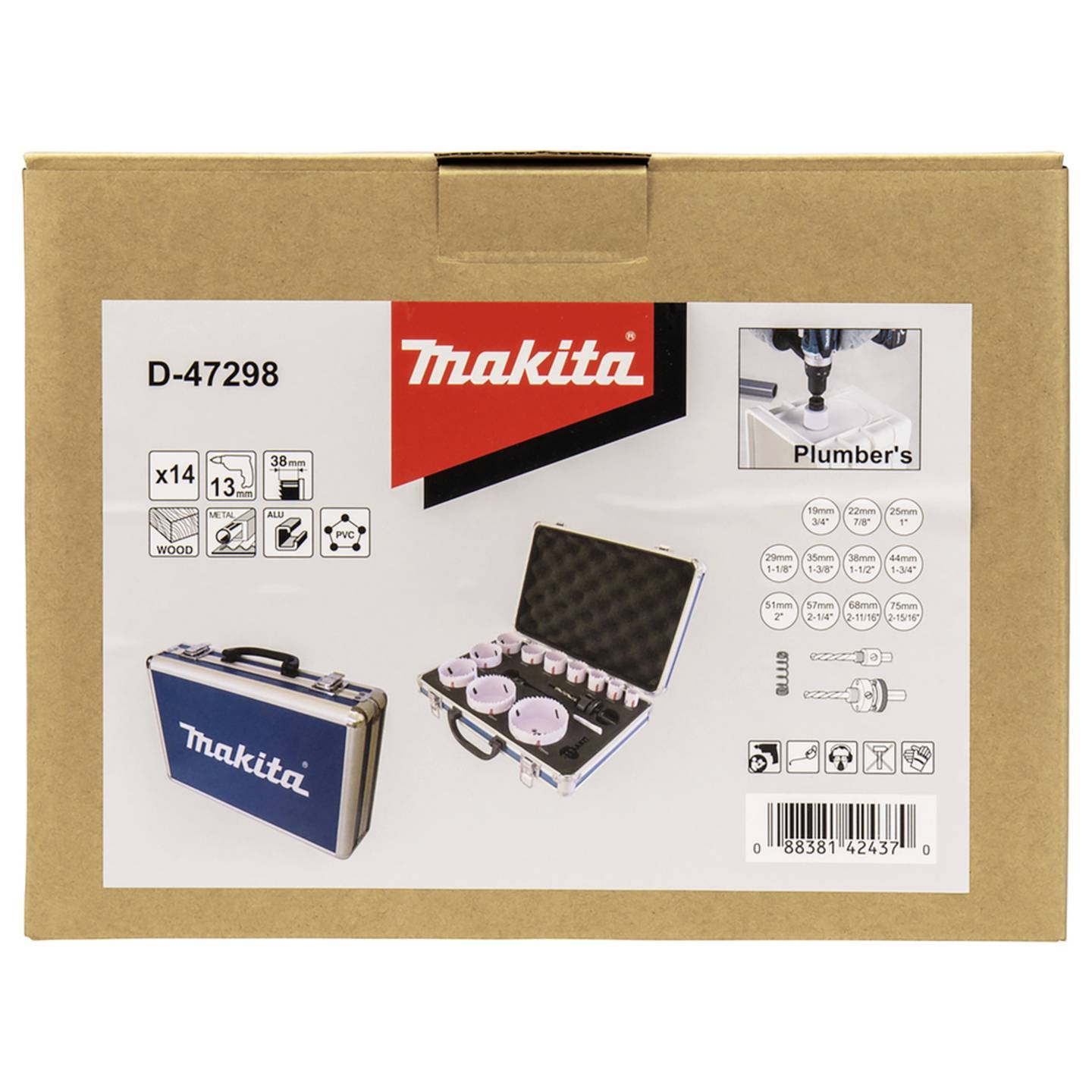 Makita Lochsägen-Set 14-teilig HSS Bi-Metall 19-75mm für Metallarbeiten 1 Set - 88381424370