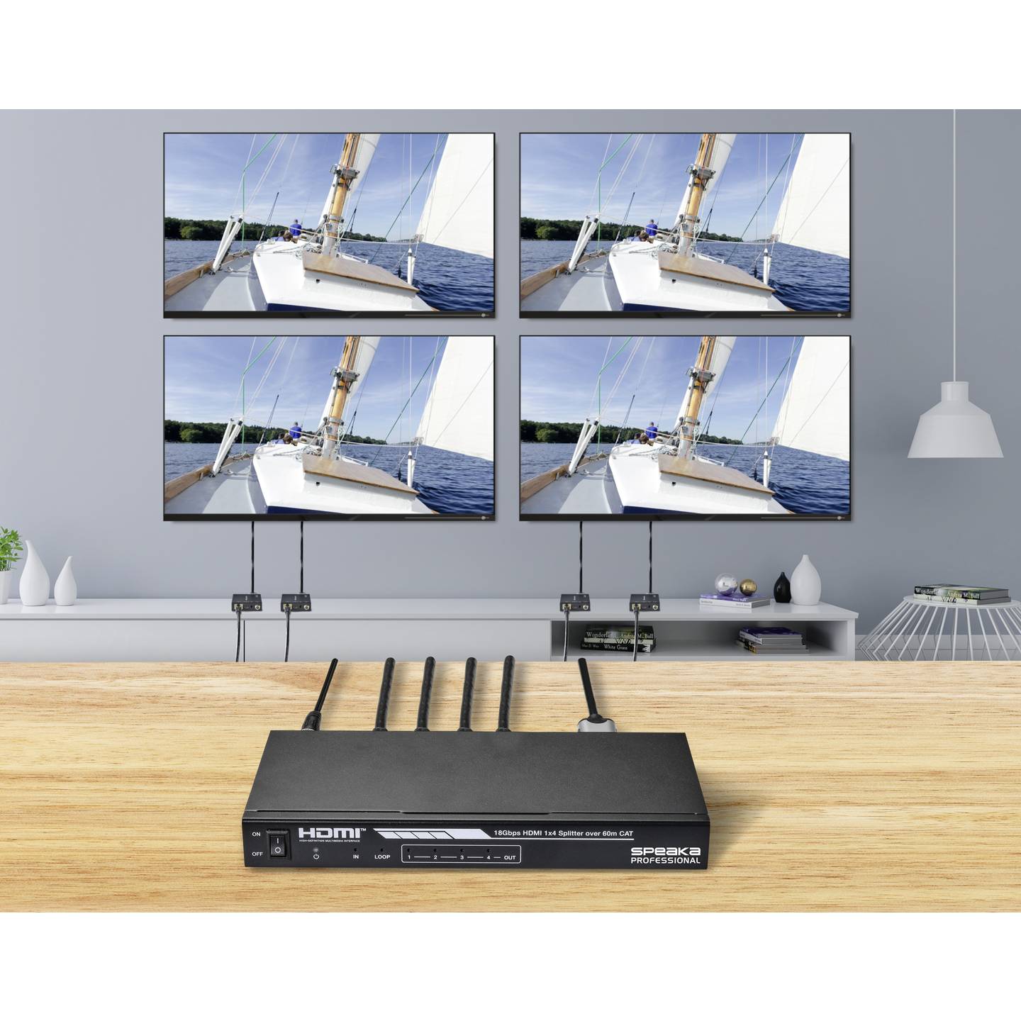 SpeaKa HDMI Extender Set mit 1 Sender und 4 Empfängern, 50 m über RJ45 - 4064161177144