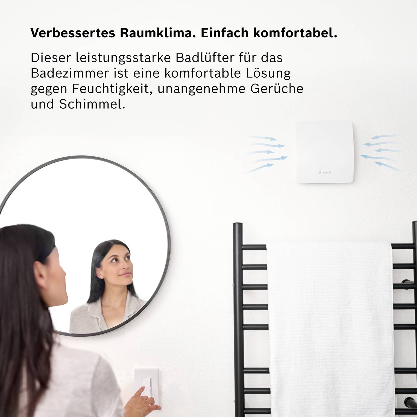 Bosch Wandlüfter Badlüfter 1500W Heizlüfter Ventilator 182m³/h 125mm weiß - 4062321172305