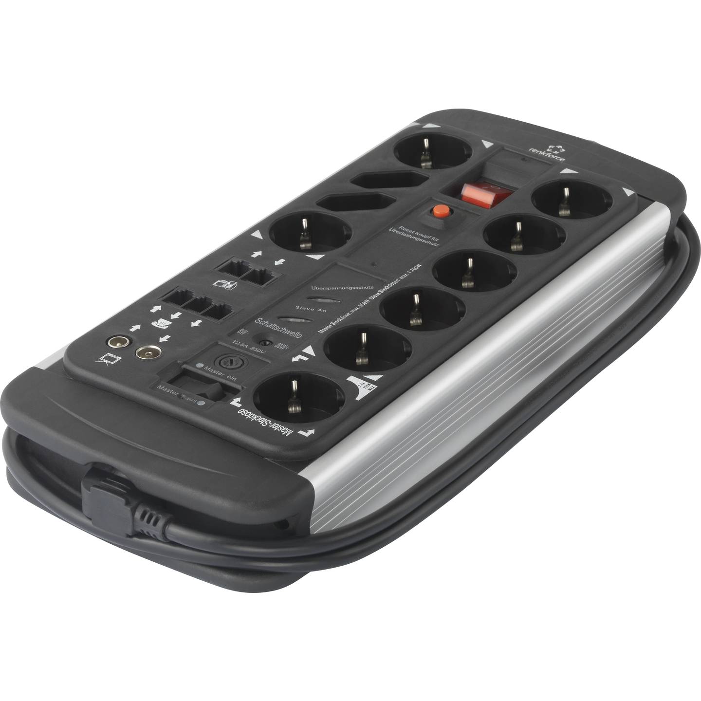 Renkforce Master/Slave-Steckdosenleiste 10-fach Aluminium 1,5m - 4016138950359