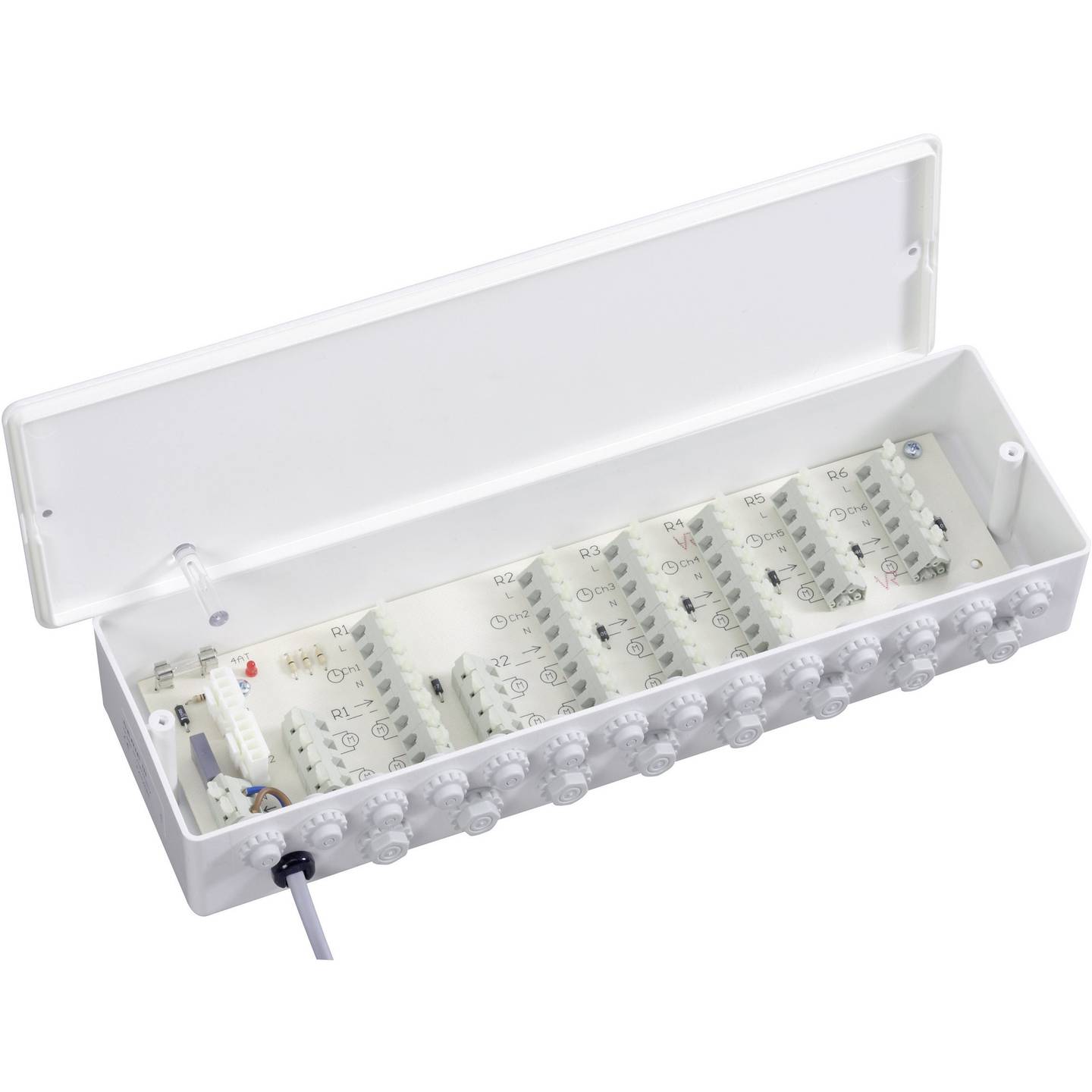 Eberle Klemmleiste Aufputz 230V Heizungssteuerung 6 Zonen IP43 31x9x6,5cm weiß - 4017254146671