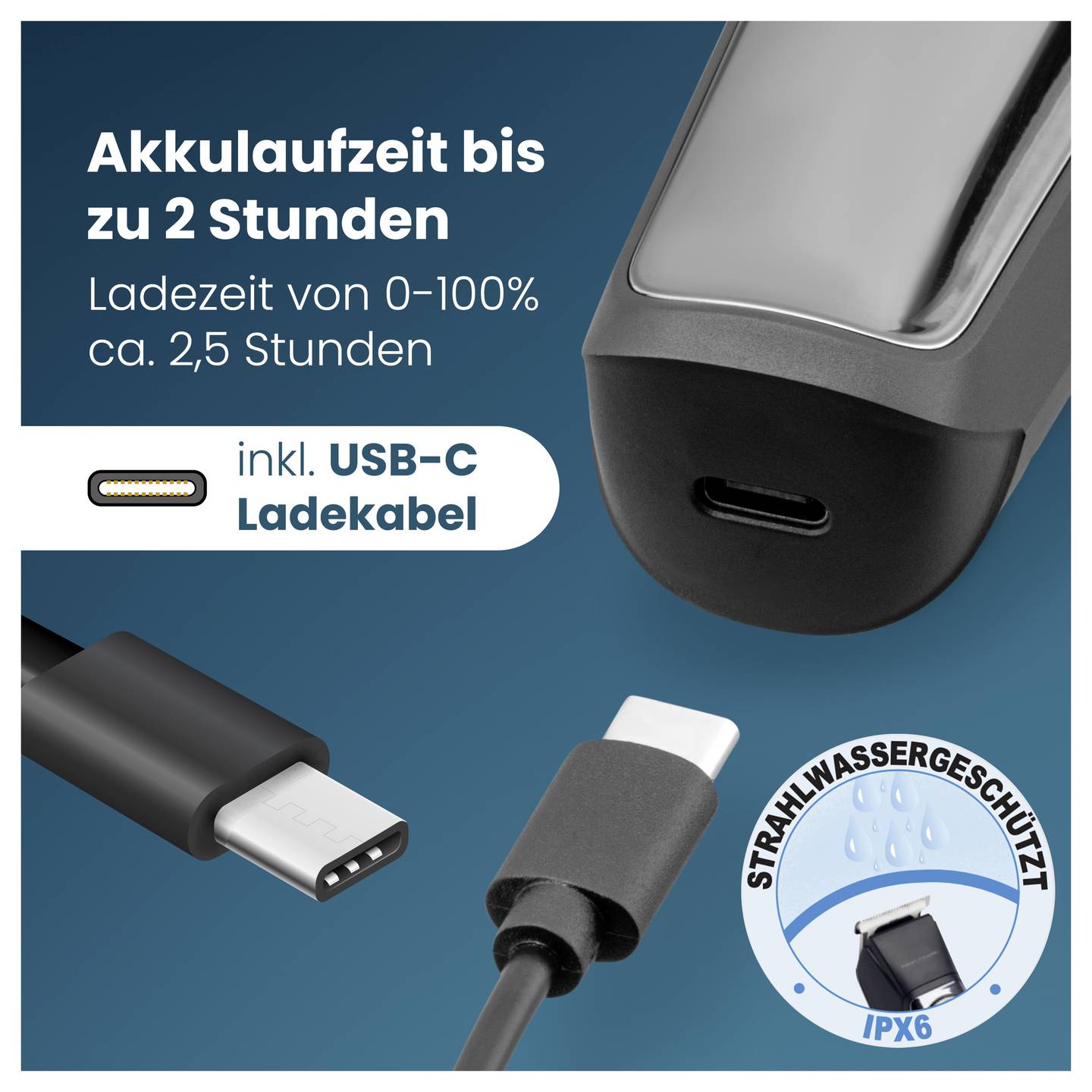 Profi Care Haar- und Bartschneidemaschine Trimmer Chrom-Schwarz USB Ladefunktion - 4006160131314