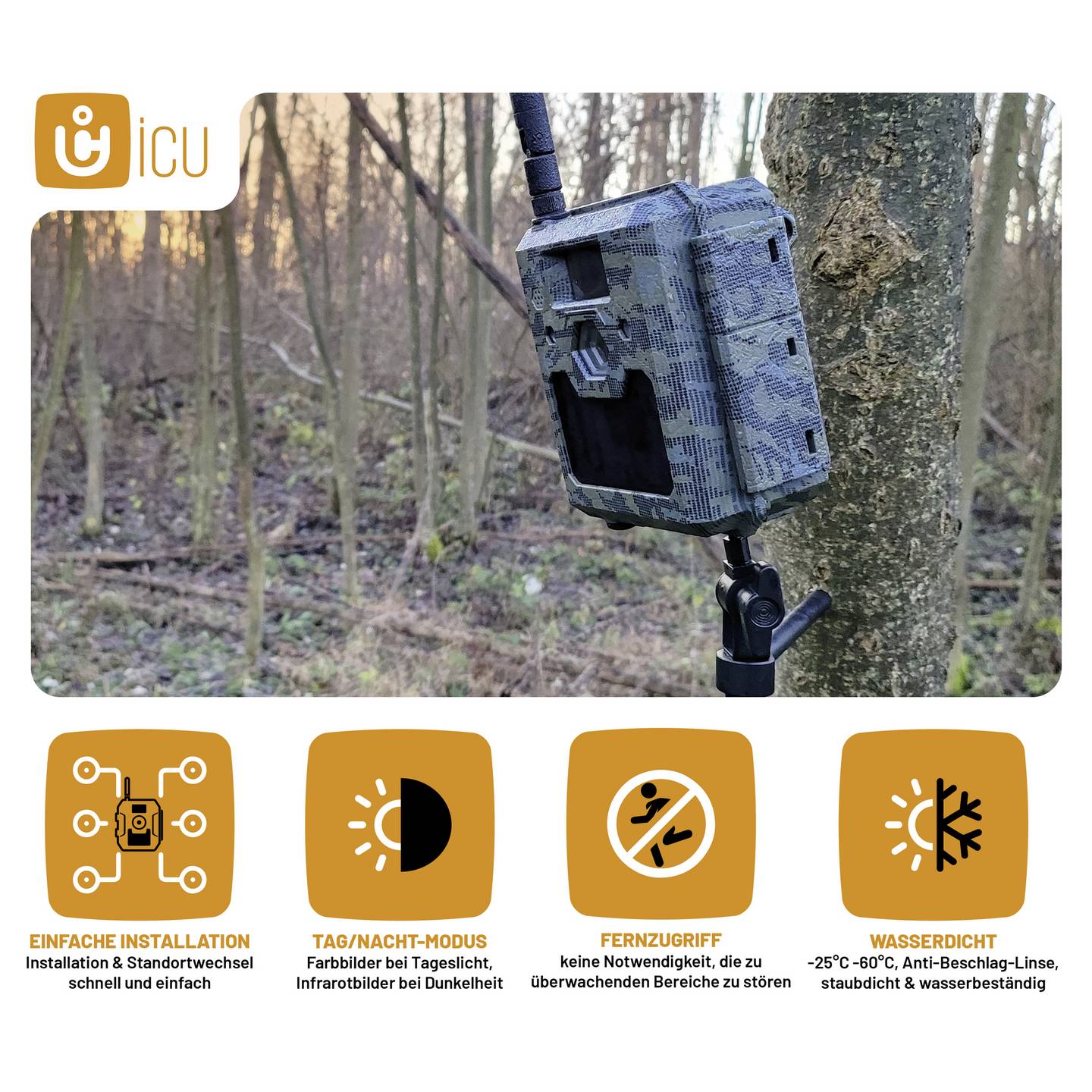 ICU CLOM Cam-S Wildkamera 12 MP mit Nachtsicht und 16 GB SD-Karte - 9120076881097