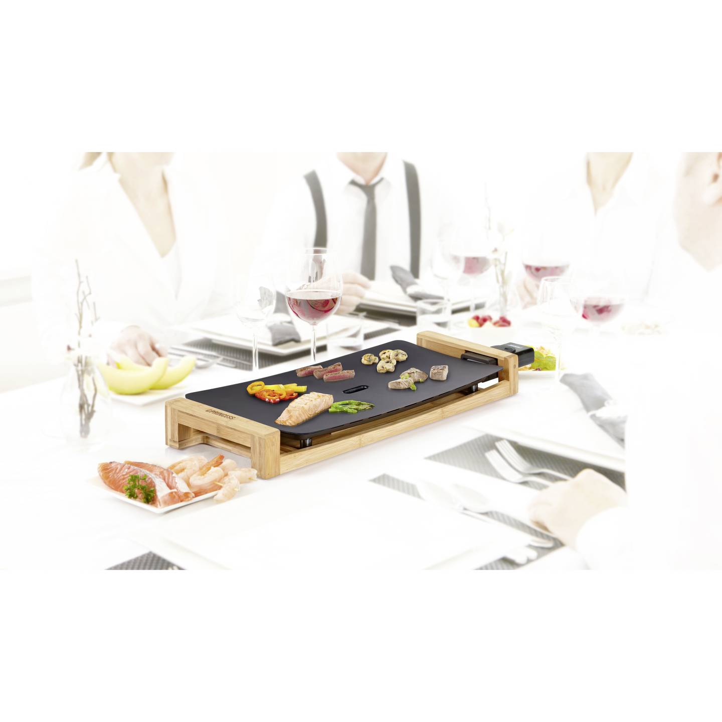 Princess Teppan Yaki Tischgrill Elektro Grill Bambus schwarz 2200W 500x250mm - 8712836967274