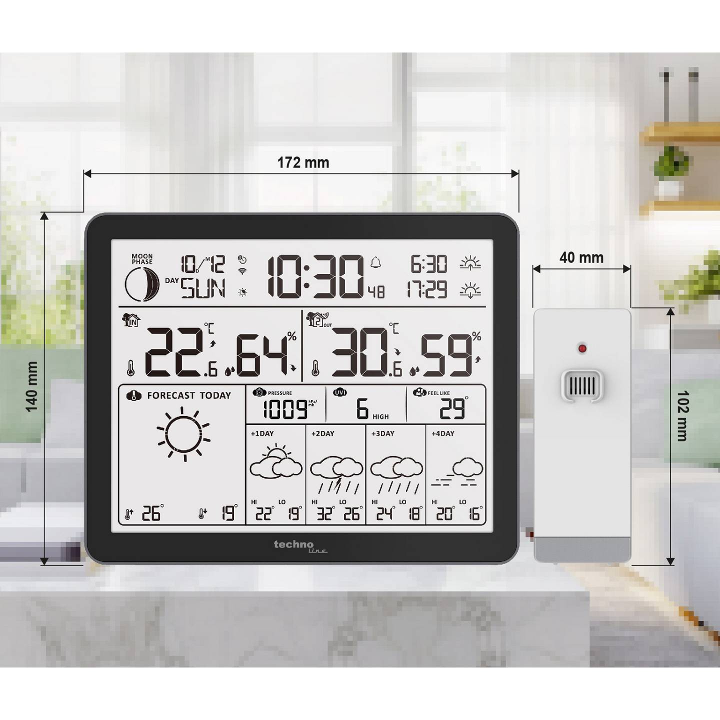 Techno Line WLAN Wetterstation WD3000 Wettervorhersage 4 Tage schwarz 172x140mm - 4029665430010