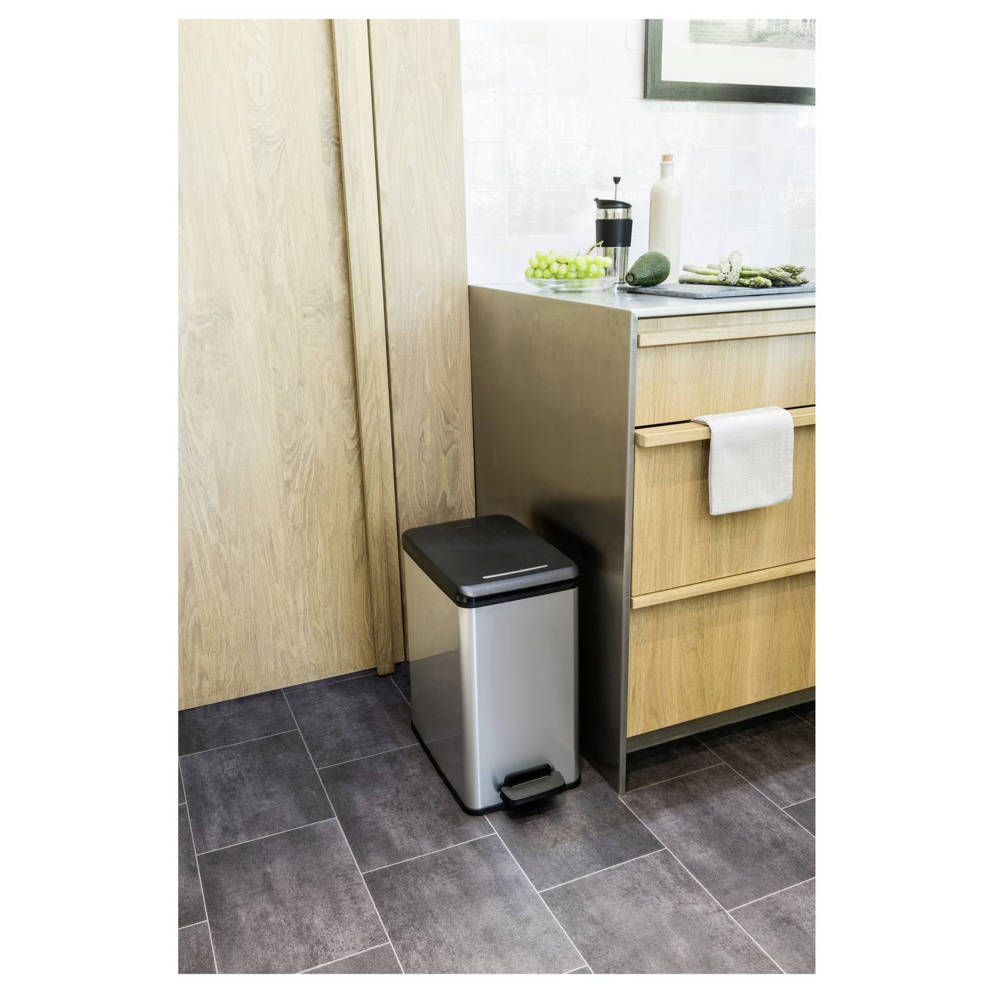 Curver Mülleimer Abfalleimer 25l Silber Schwarz Pedal Mülleimer 250x450x420mm - 3253922339001