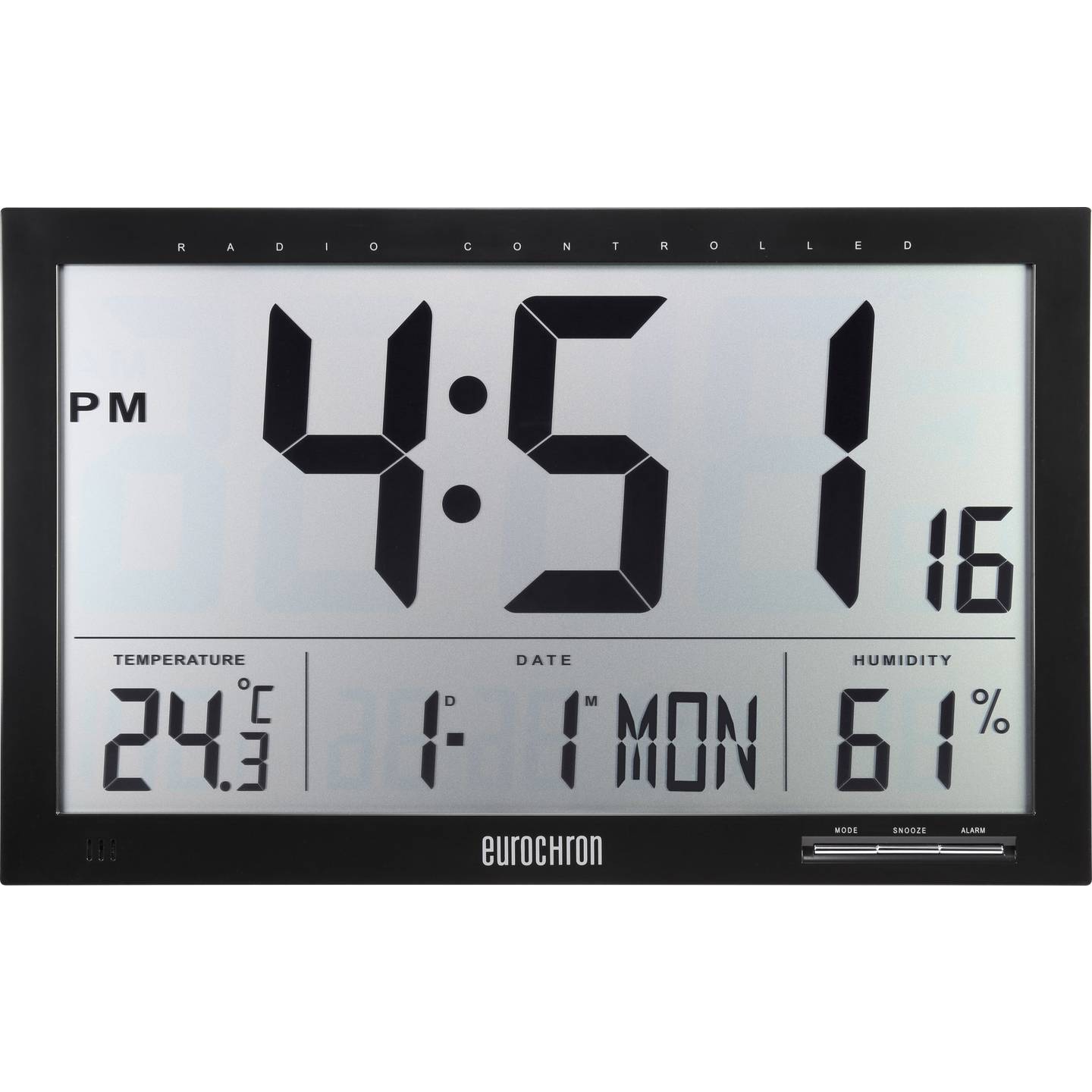 Eurochron Wanduhr Funk Jumbo EFWU 100 digitale Anzeige schwarz 37x23cm - 4016139328621