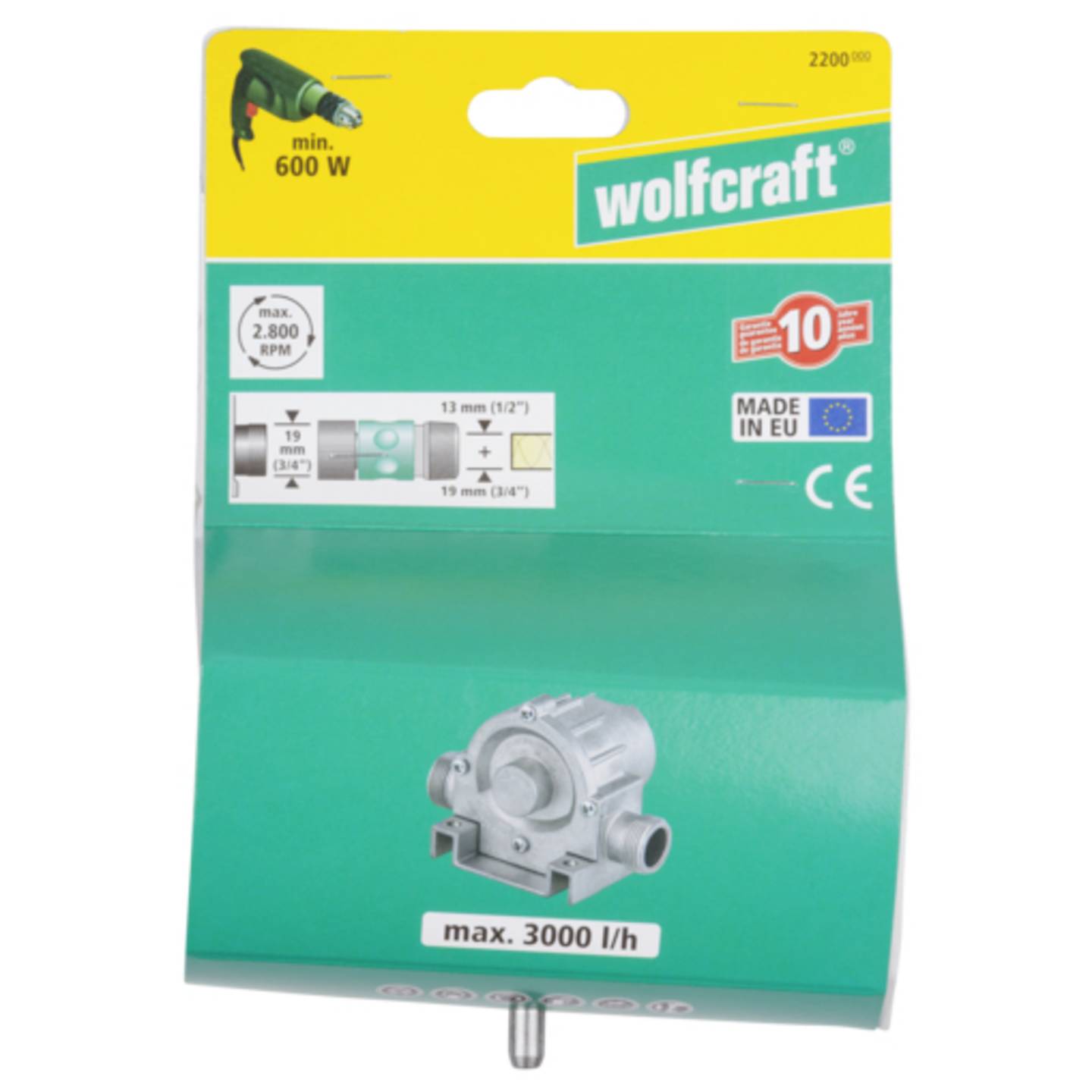 Wolfcraft Bohrmaschinenpumpe selbstansaugend 3000l/h 2800U/min robust - 4006885220003
