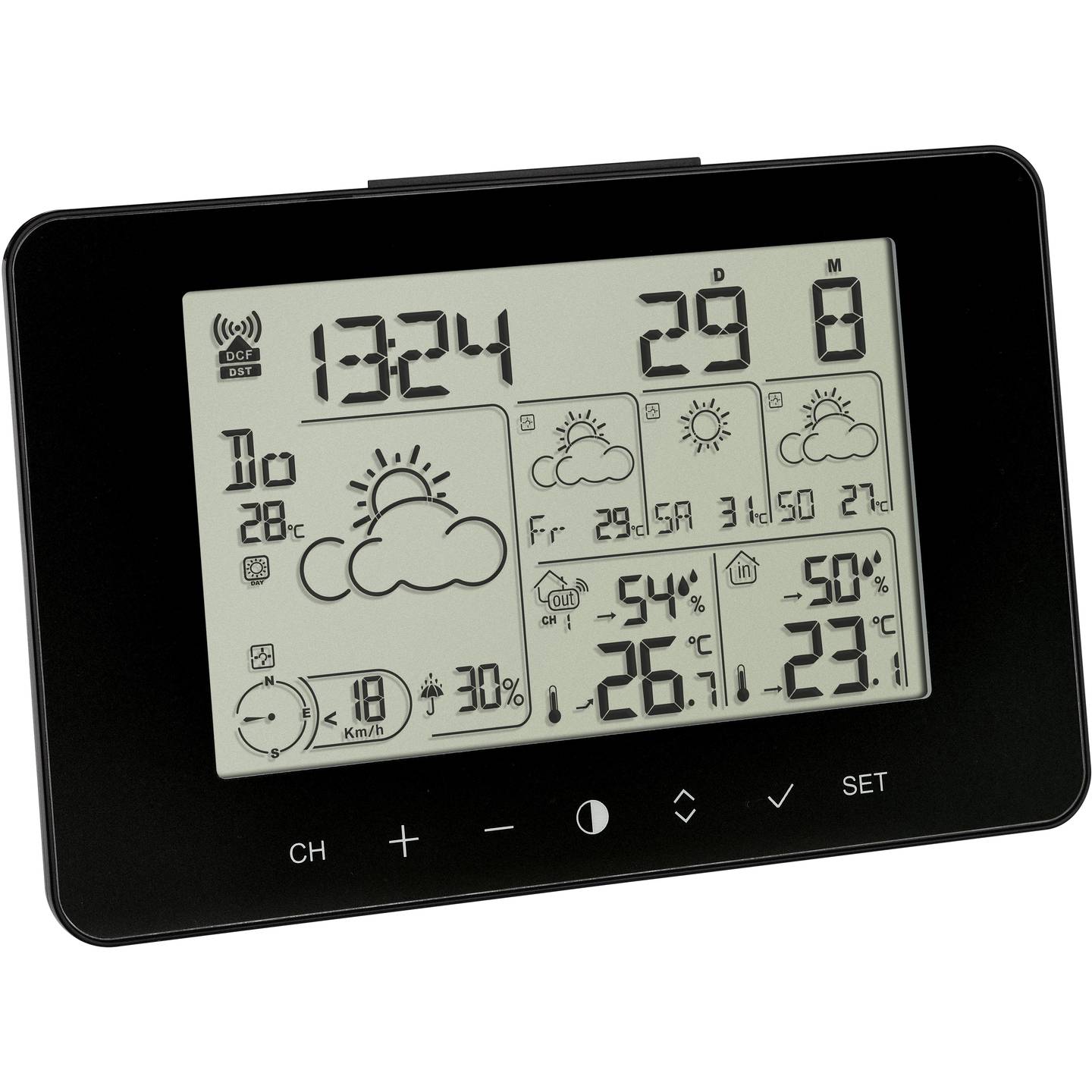 TFA Dostmann Funk-Wetterstation Wettervorhersage 4 Tage 3 Sensoren schwarz - 4009816034748