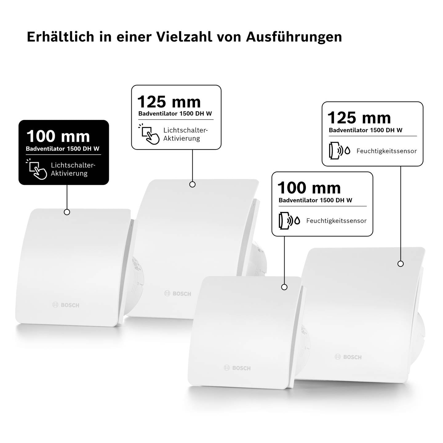 Bosch Wandlüfter Badlüfter 1500W Heizlüfter Ventilator 182m³/h 125mm weiß - 4062321172305