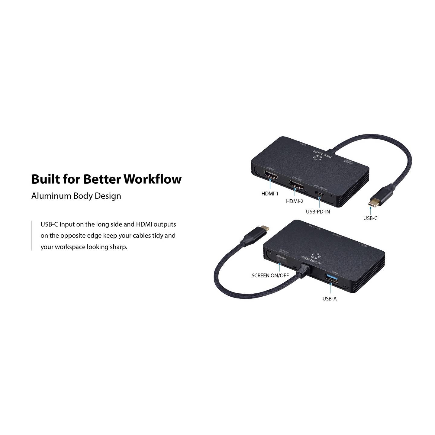 RENKFORCE RF-USBHA-480 4-IN-1 USB Hub Adapter mit 4 Ports für PC und Laptop - 4064161476384