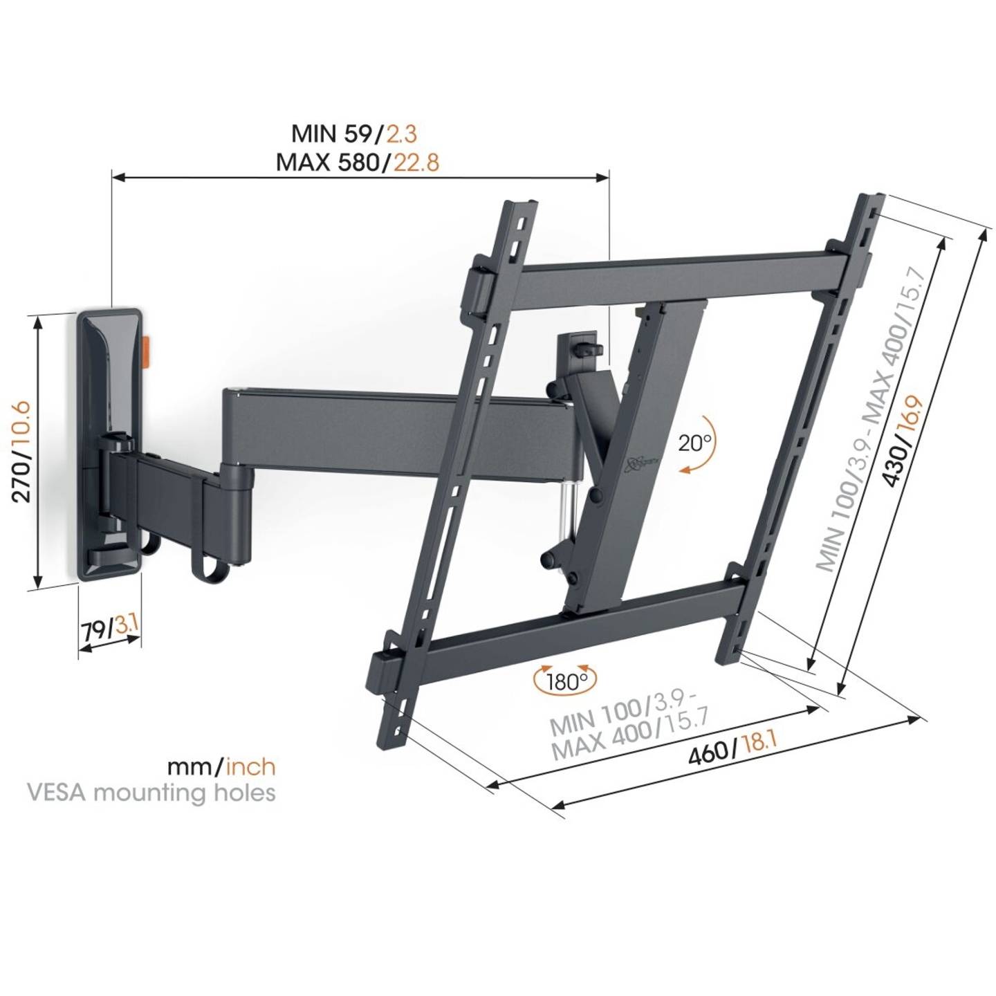 TV Wandhalterung Halter Vogel's TVM 3445B Schwarz Schwenkbar Neigbar Fernseher - 8712285347788