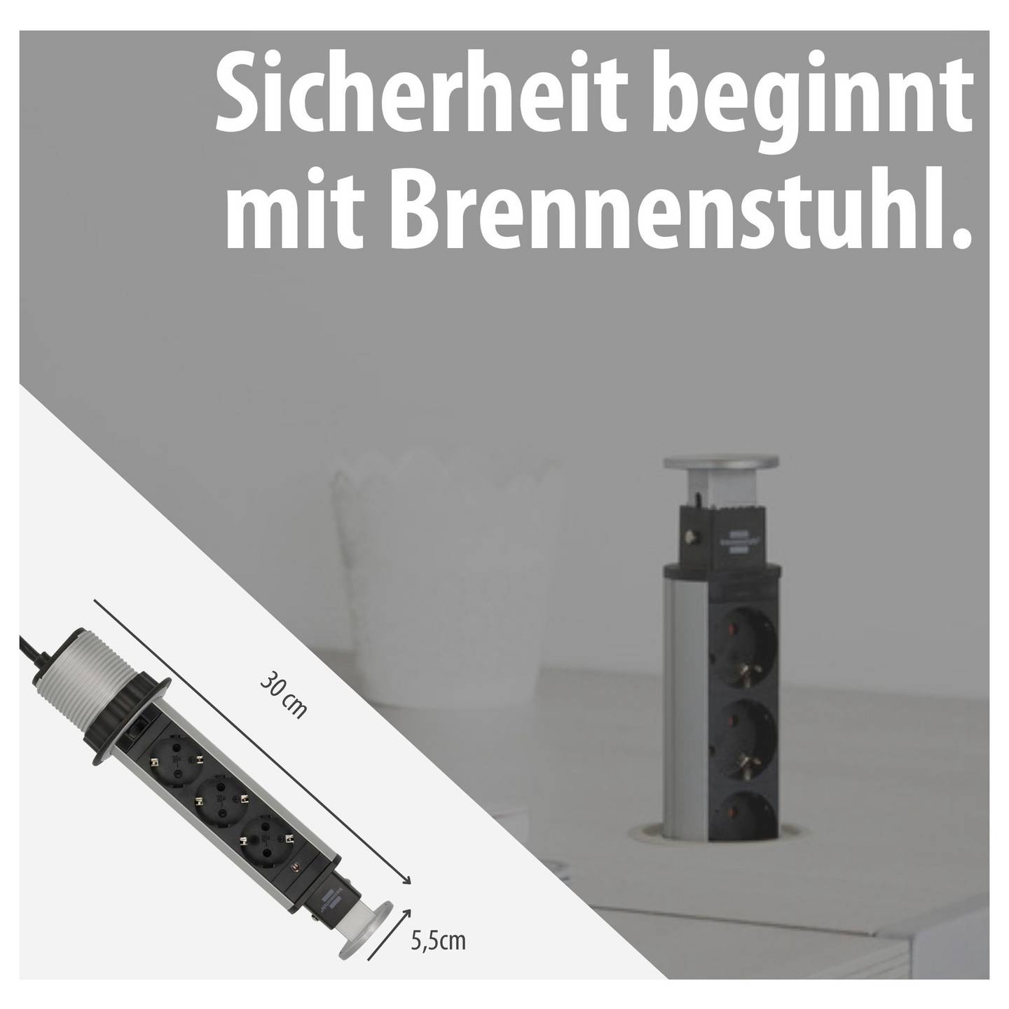 Brennenstuhl Steckdosenturm 3-fach Tischsteckdose versenkbar Aluminium Schwarz - 4007123632855