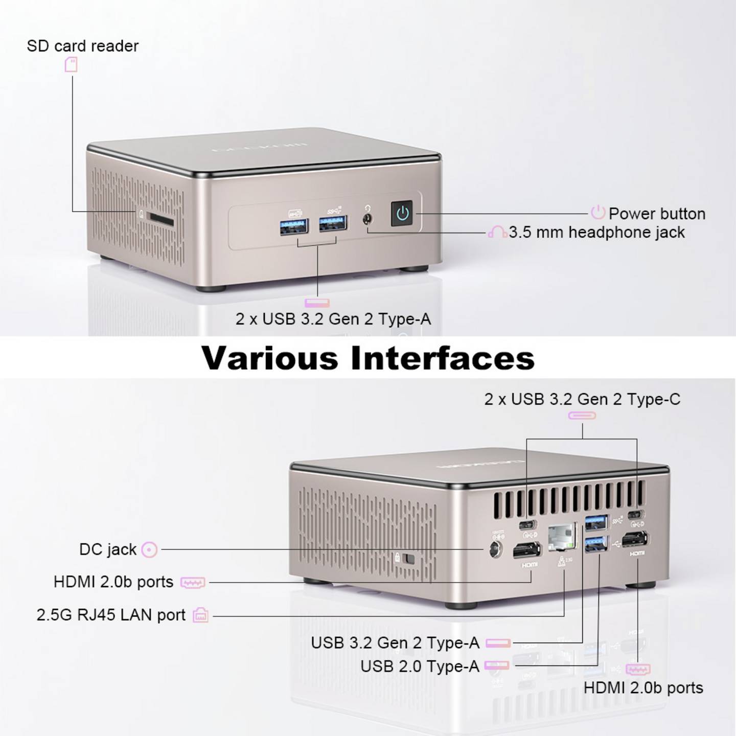 GEEKOM Mini PC A5 AMD Ryzen 5 7430U 8 GB RAM 256 GB SSD Windows 11 Pro silber - 4064161476360