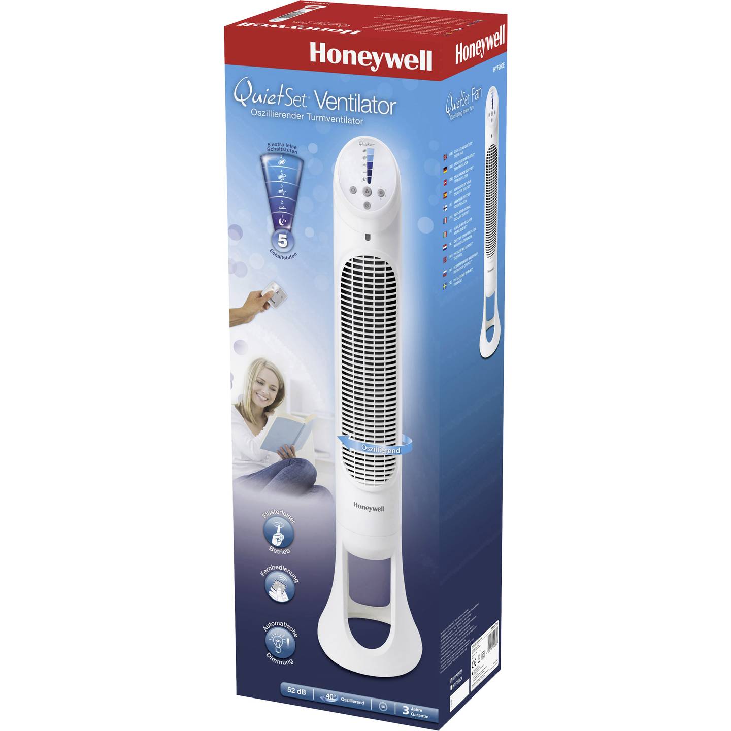 Honeywell Turmventilator HYF260E4 23W Dimmbar Fernbedienung Oszillieren Weiß - 4022167402608