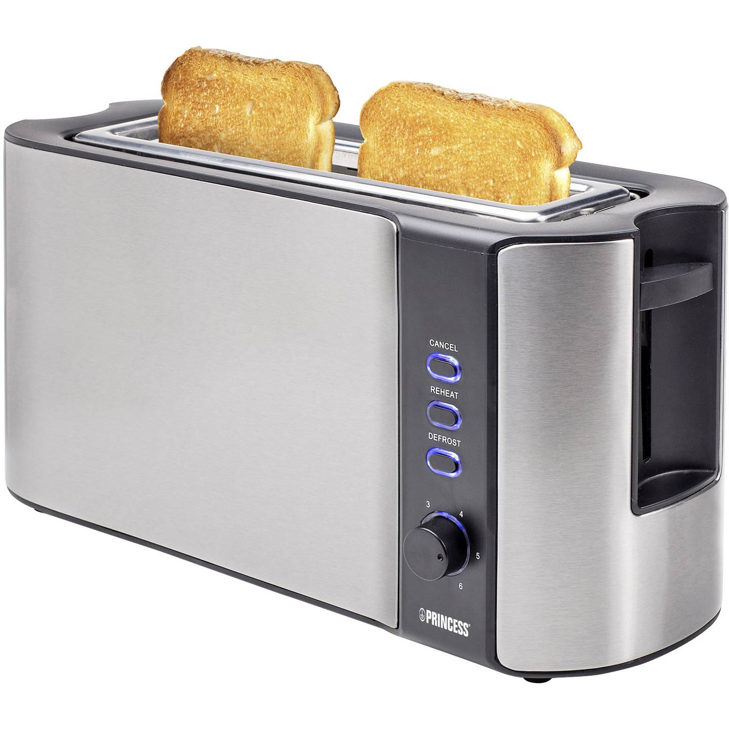 Princess Langschlitztoaster Edelstahl mit Brötchenaufsatz 1000W Schwarz 37,8cm - 8712836329522