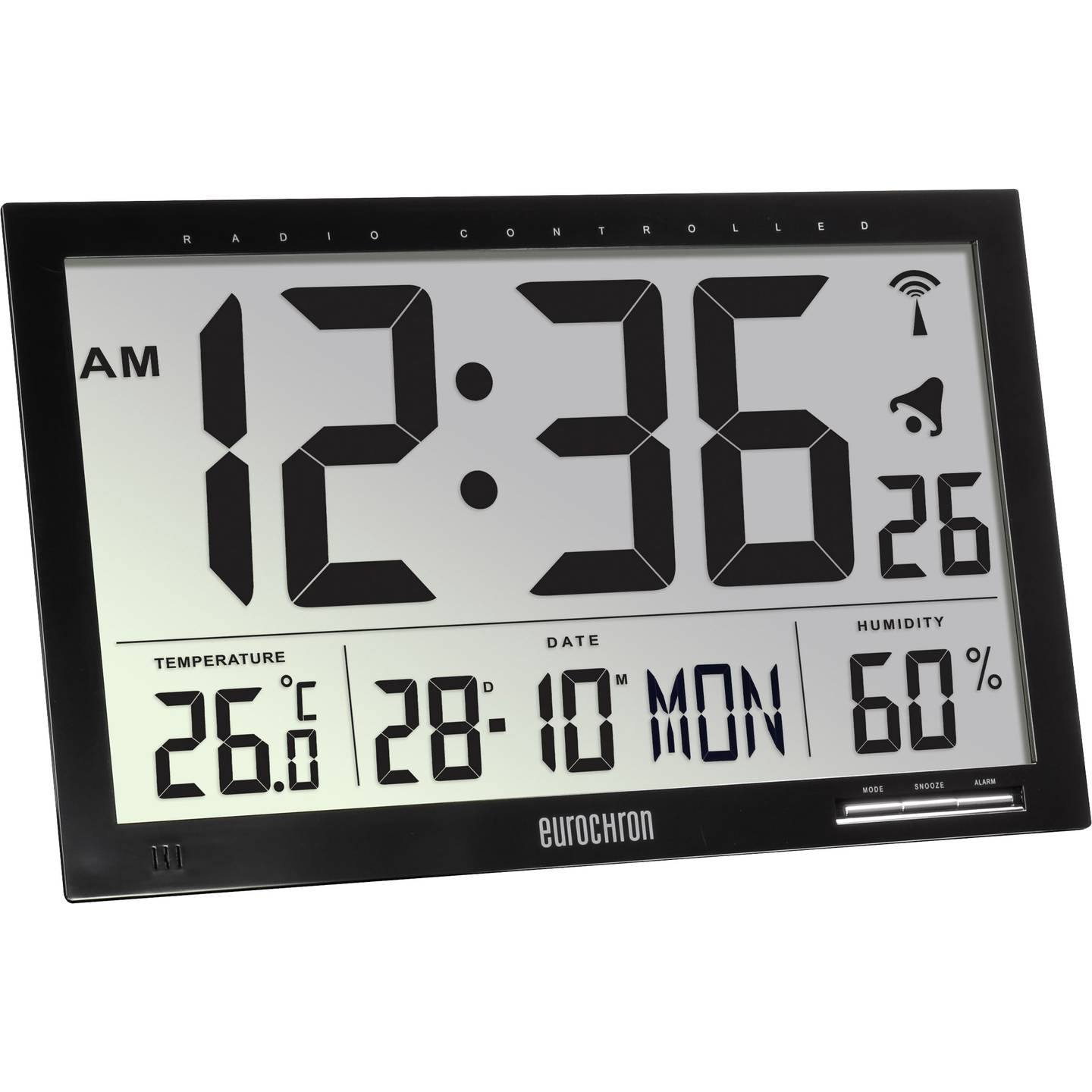 Eurochron Wanduhr Funk Jumbo EFWU 100 digitale Anzeige schwarz 37x23cm - 4016139328621